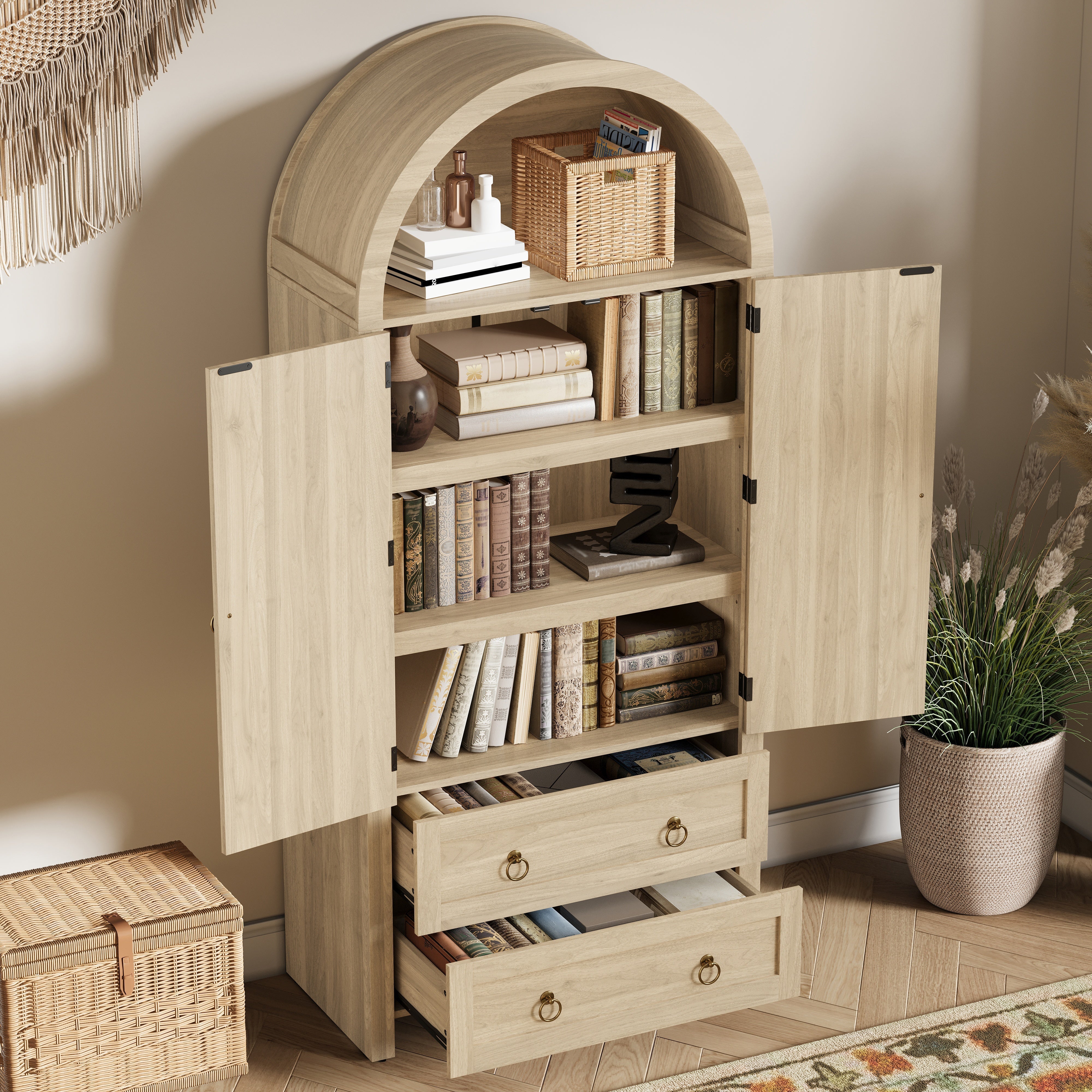 Sideboard Vintage Wickerwork Arch Double Drawer Storage Cabinet