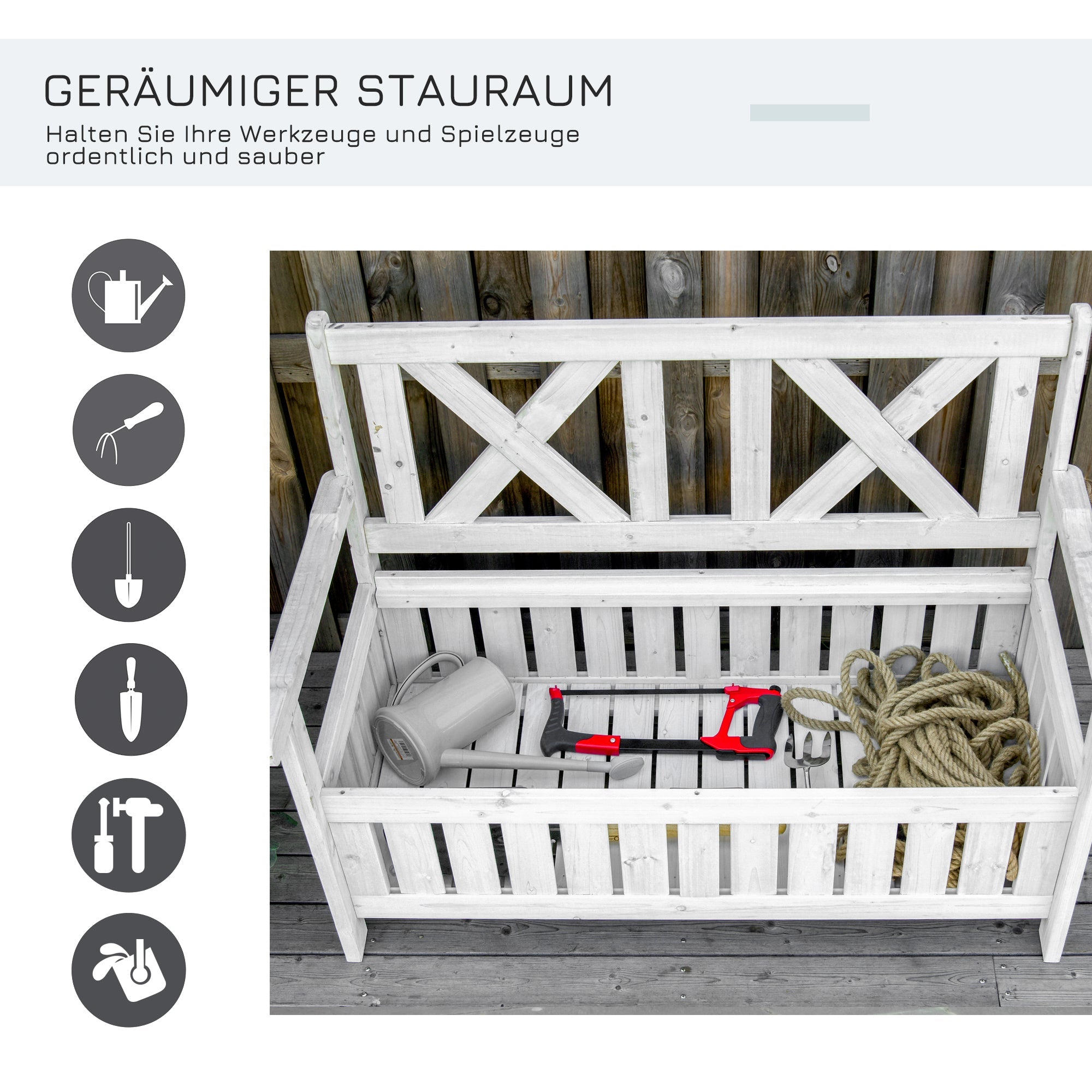 2-Seater Garden Bench, Storage High Back/Armrests Weatherproof, Fir Wood