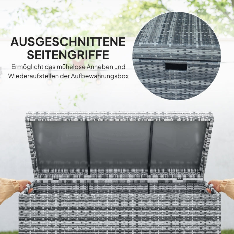Rattan Storage Box 380L Weatherproof Cushion Box with Lid and Handle, Dark Gray