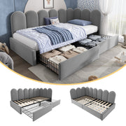 Upholstered Single Daybed 90x190cm Storage Drawers - Grey Velvet