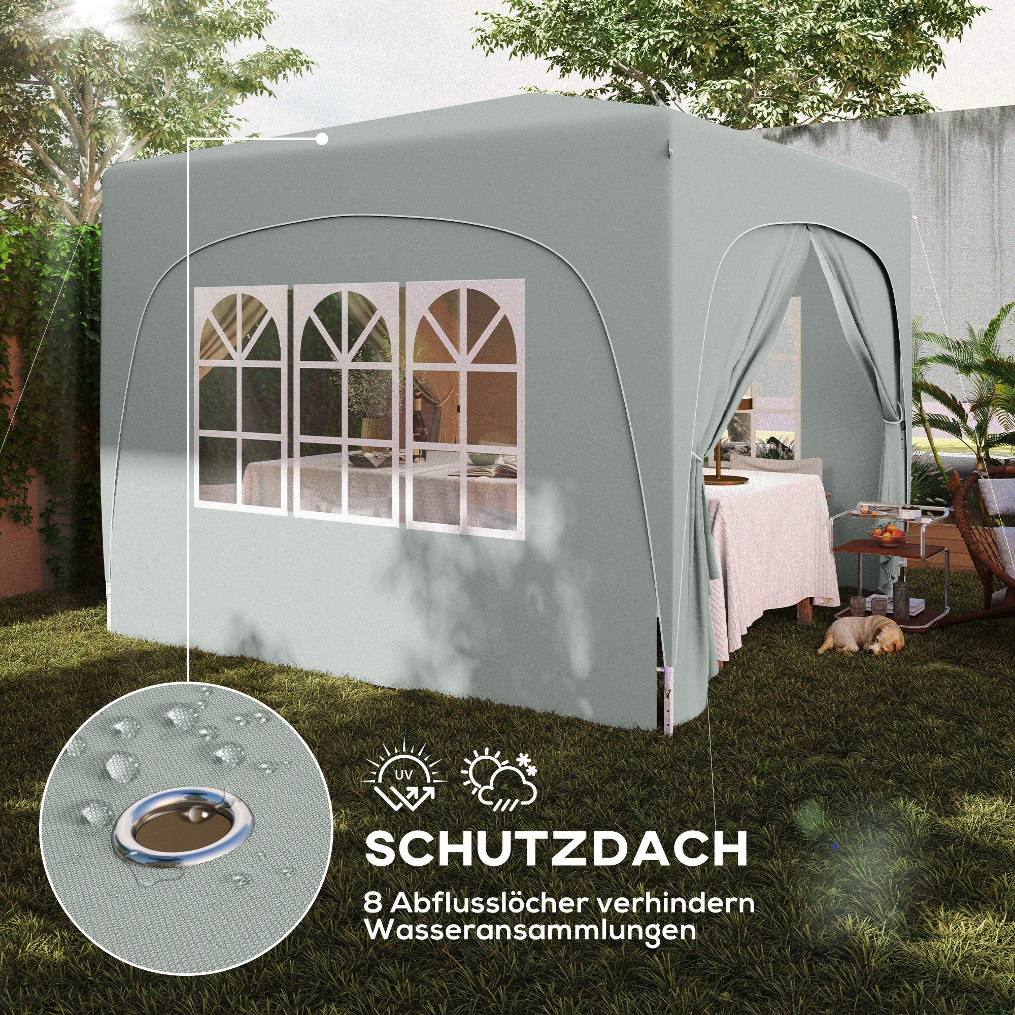 3x3m Pop-Up Folding Gazebo, Water-Repellent UV 50+ 4 Side Panels, Light Grey