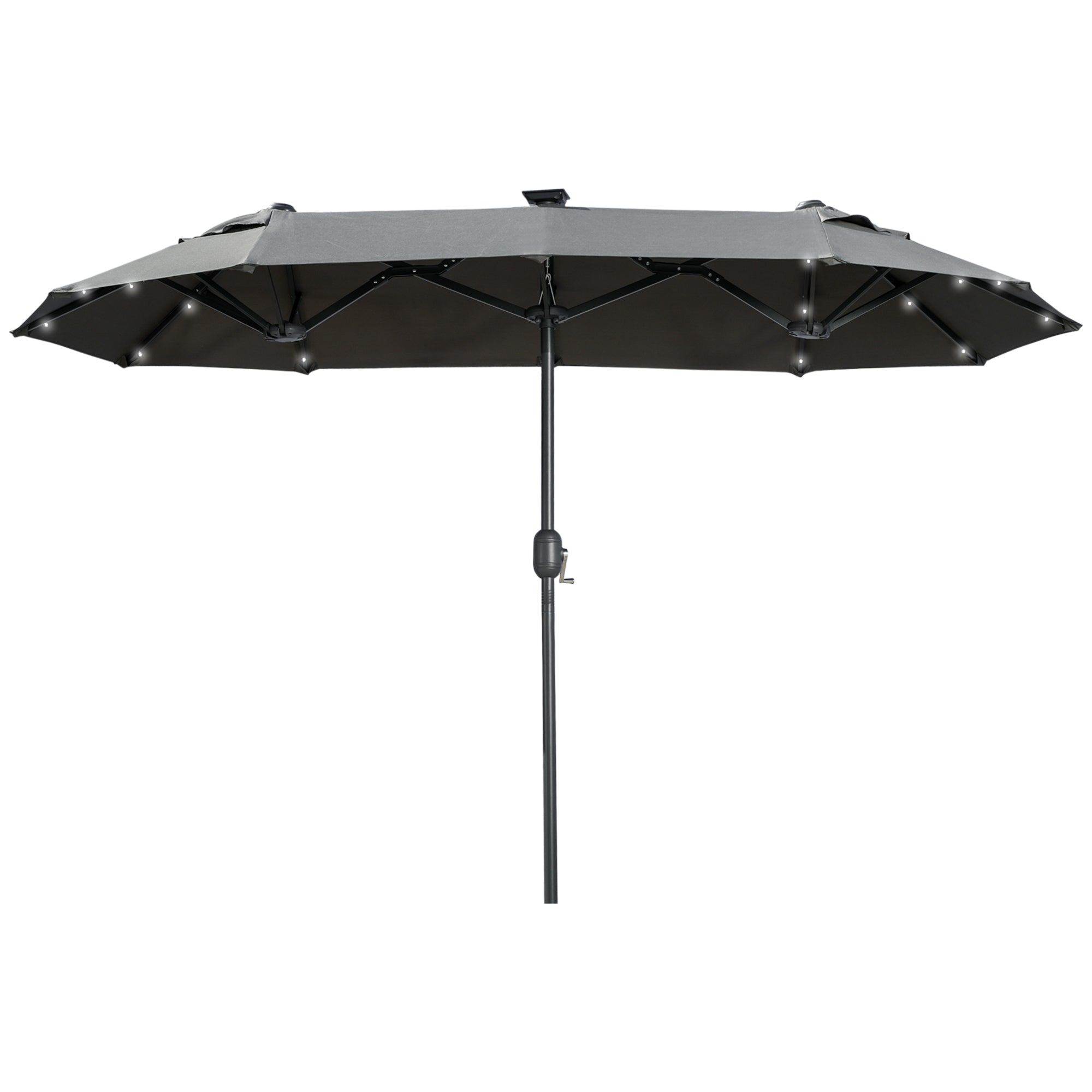 Double Parasol 295x219cm LED Windproof Adjustable Tilt Dark Grey/Polyester/Steel