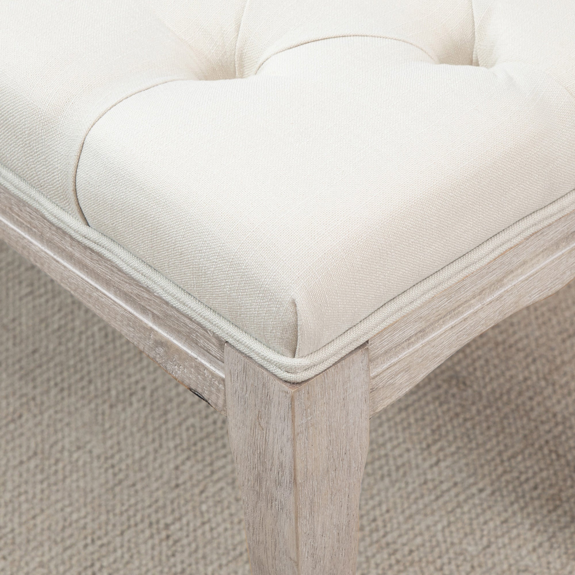 Upholstered bench vintage bed bench for bedroom & living room, rubberwood with linen cover, beige