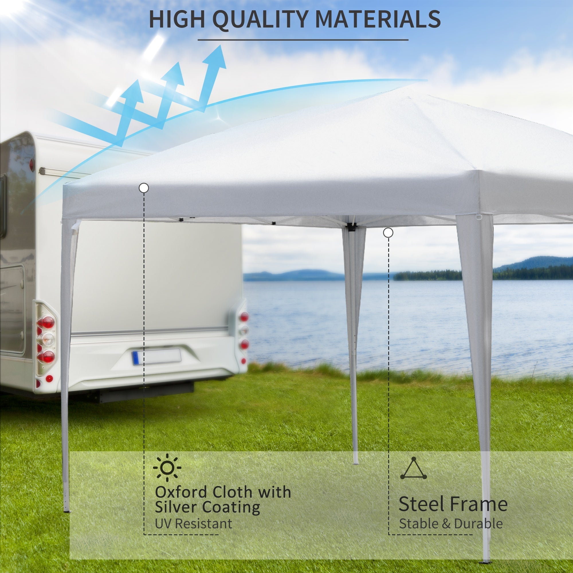 3 x 3M Garten Pop Up Pavillon mit Tragetasche, höhenverstellbares Vordach, Weiß