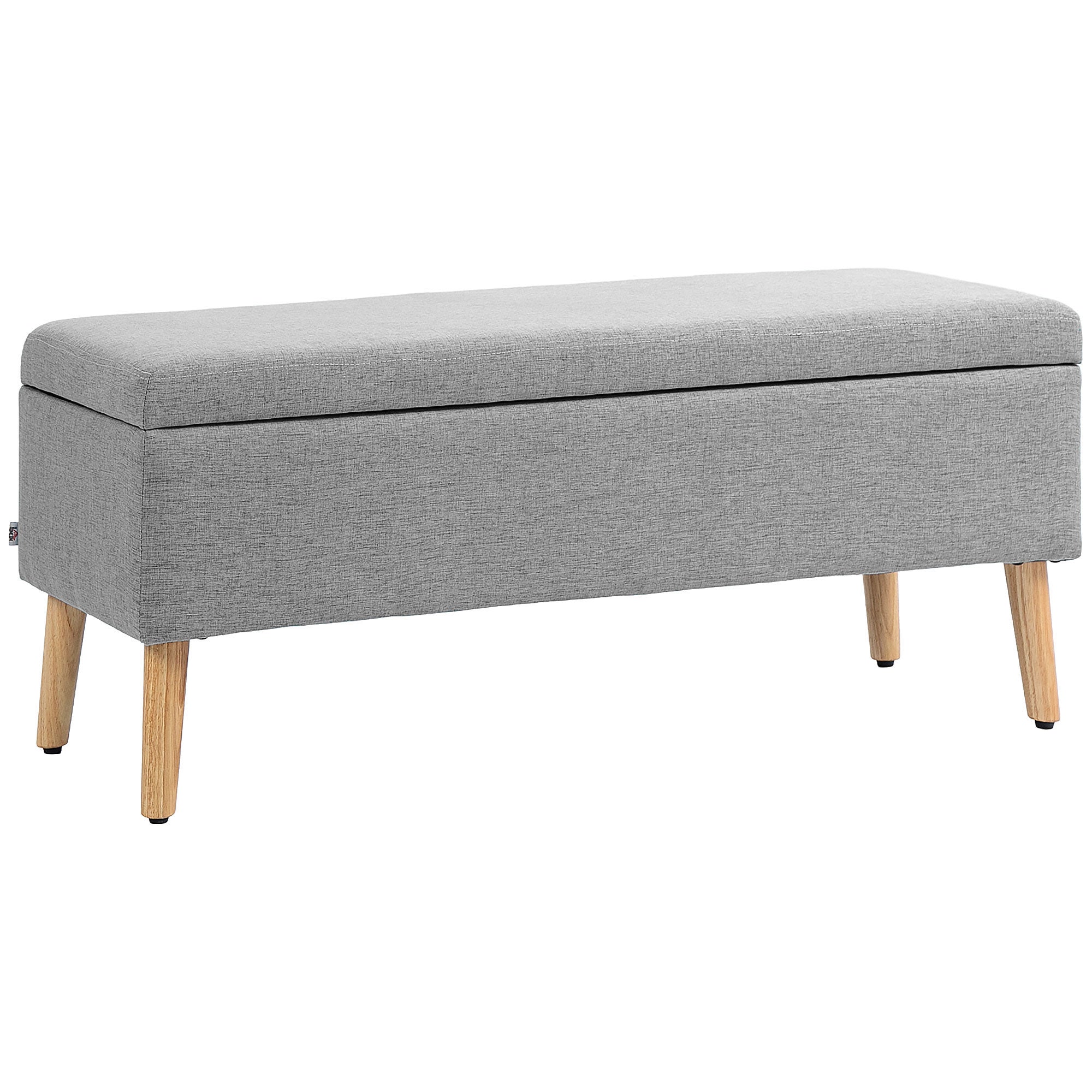 Upholstered bench with storage, 110 x 39 x 45 cm, grey linen look, rubber wood