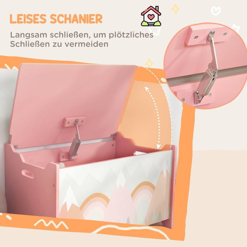 Toy Box Storage Chest Safety Hinge Animal Design - Pink