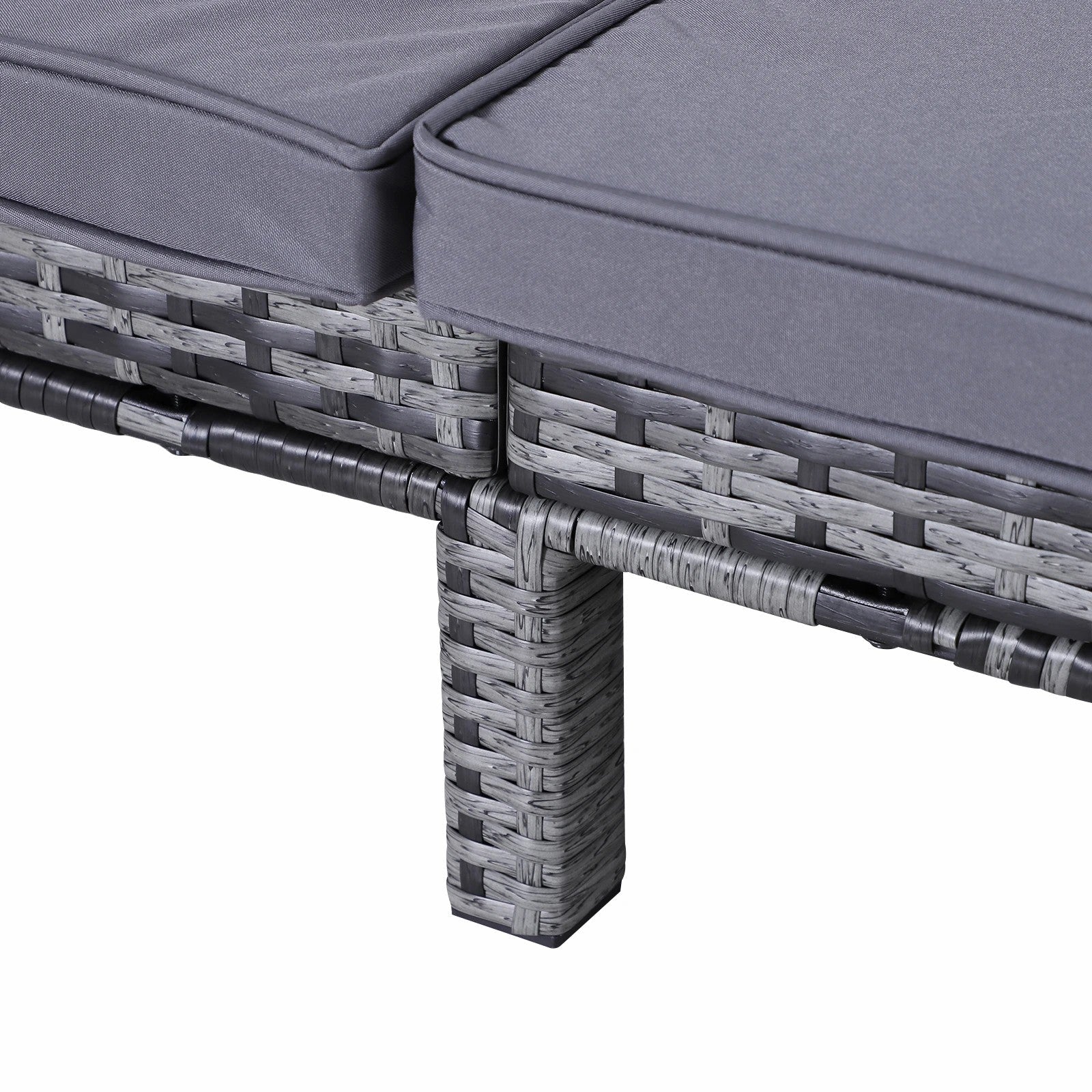 2 Seater Rattan Lounger Adjustable Double Chaise with Cushion - Grey