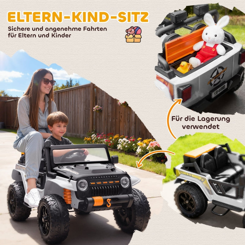 Electric Ride-on Car with Parent-Child Seat and Remote Control, White