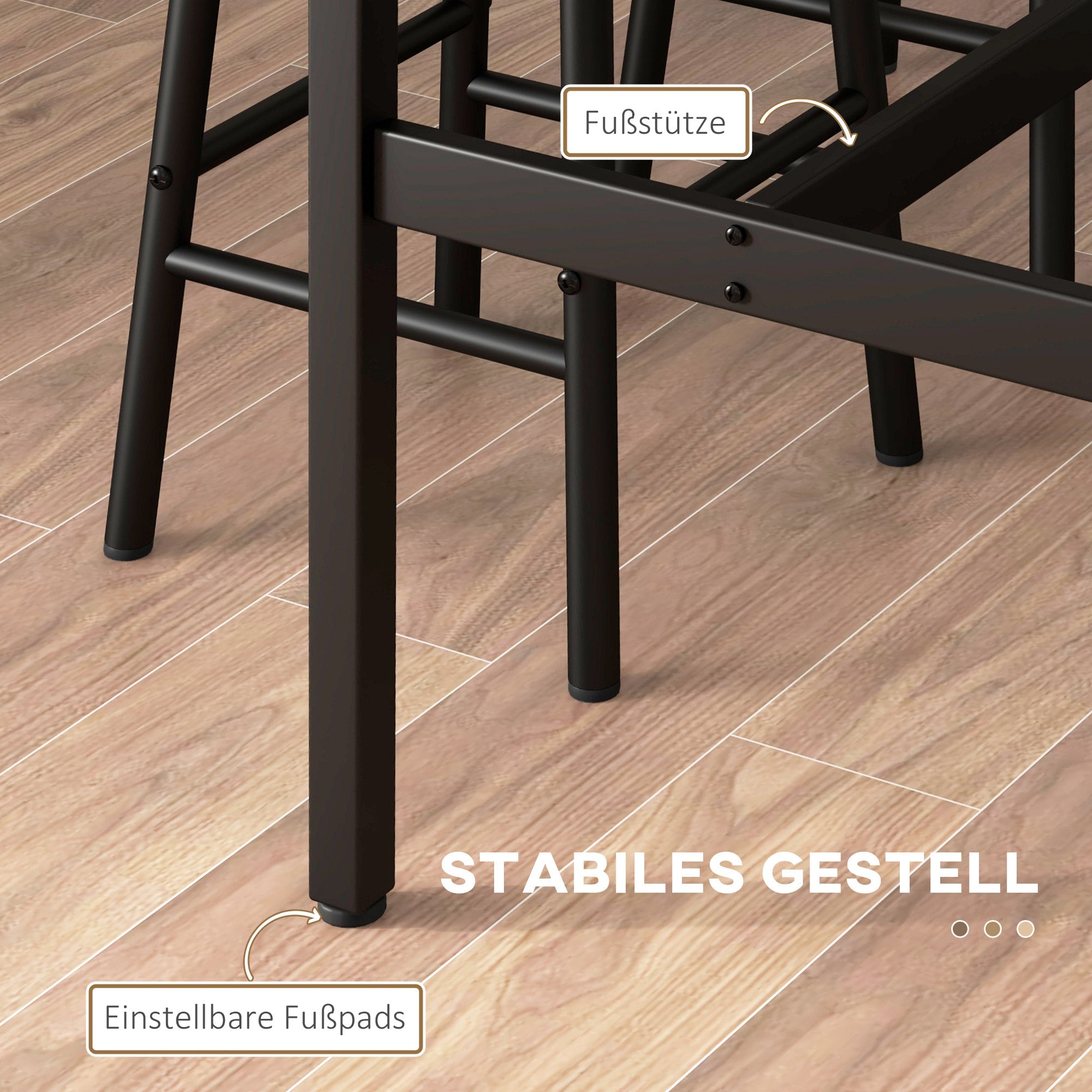 Bar Table Set, 3-Piece with 2 Bar Stools, Steel, Rustic Brown