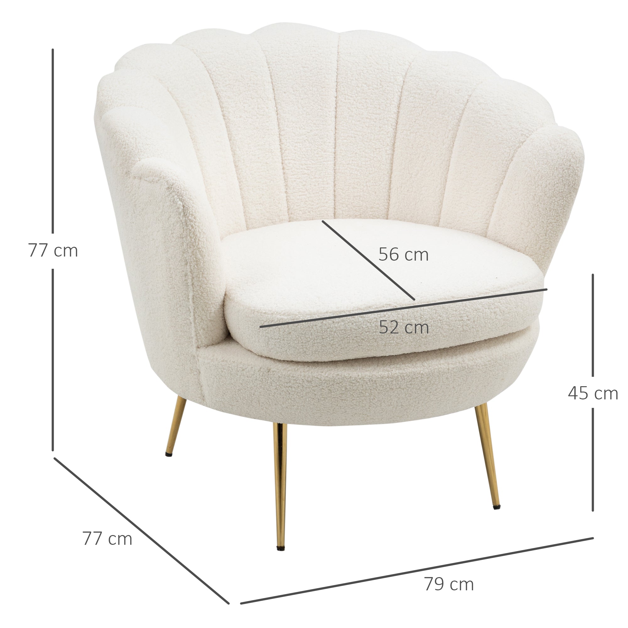 Armchair, Upholstered Shell-Shaped Recliner, Fleece, White