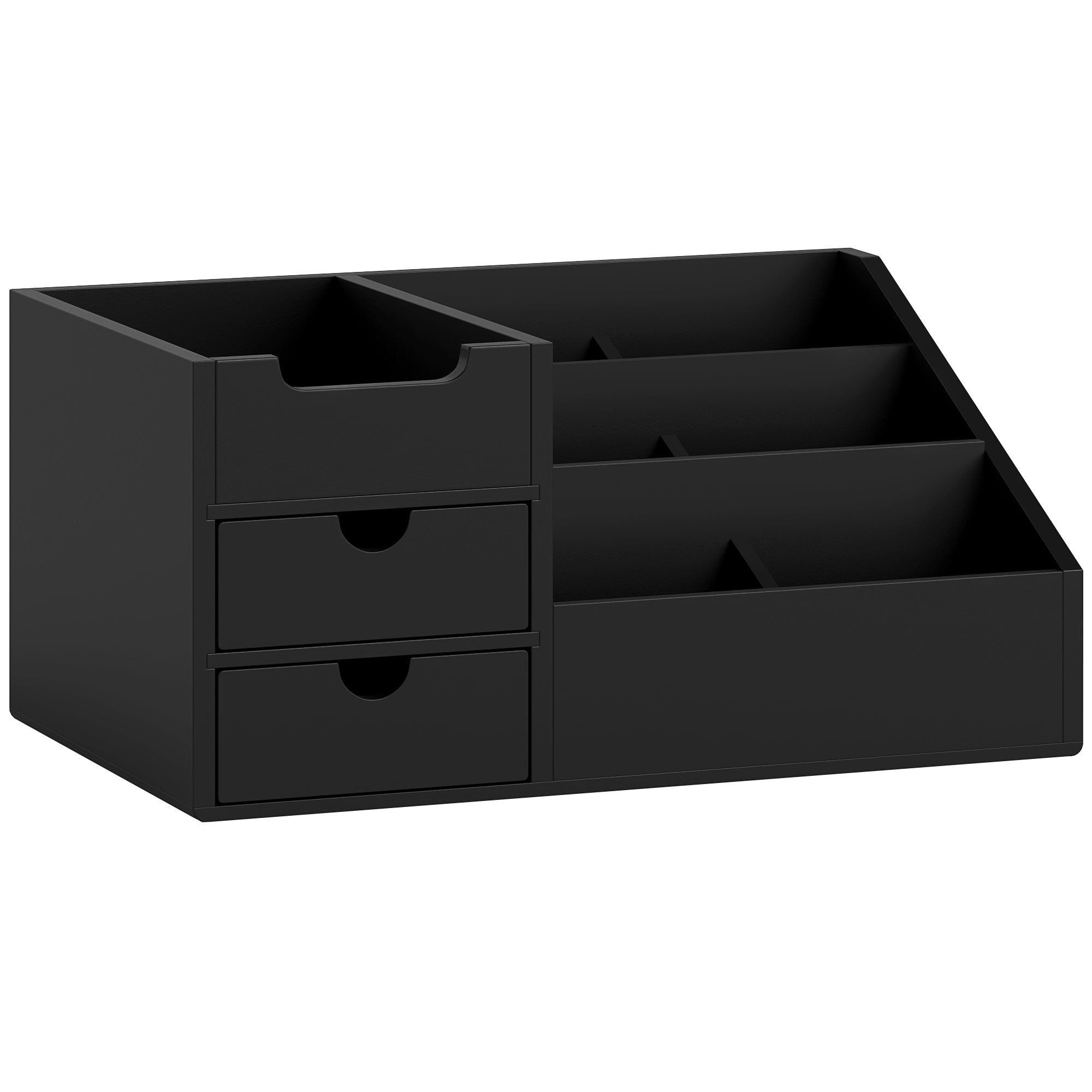 Desk Organiser Holder Multi-Function with 7 Compartments 2 Drawers Bamboo Black