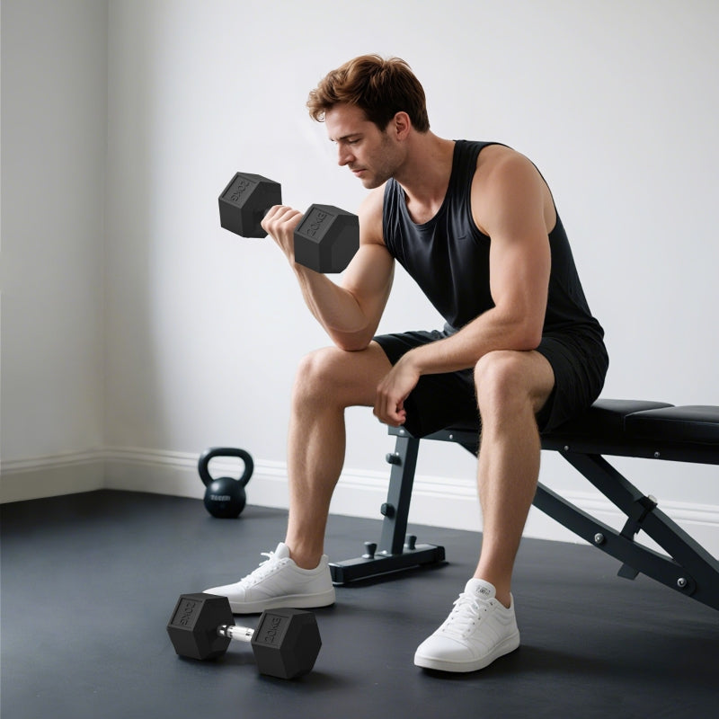 Knurled Handle Dumbbells, 2 x 20kg Home & Gym Weights, Cast Iron