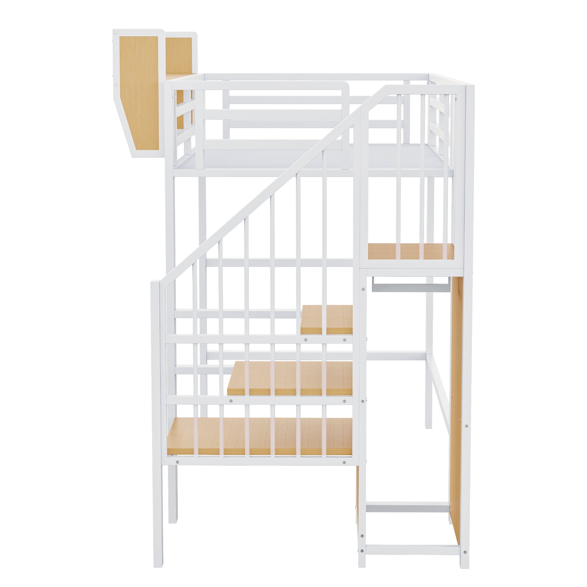 Loft Bed with Safety Ladder and Flexible Storage, 90x200cm, White Metal
