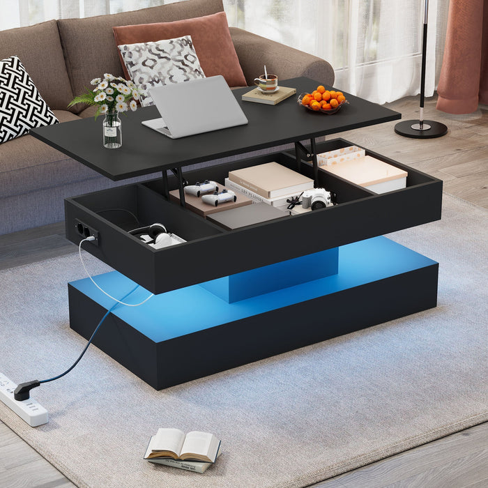 Modern Coffee Table with LED Lighting, Hidden Storage & Hydraulic Lift