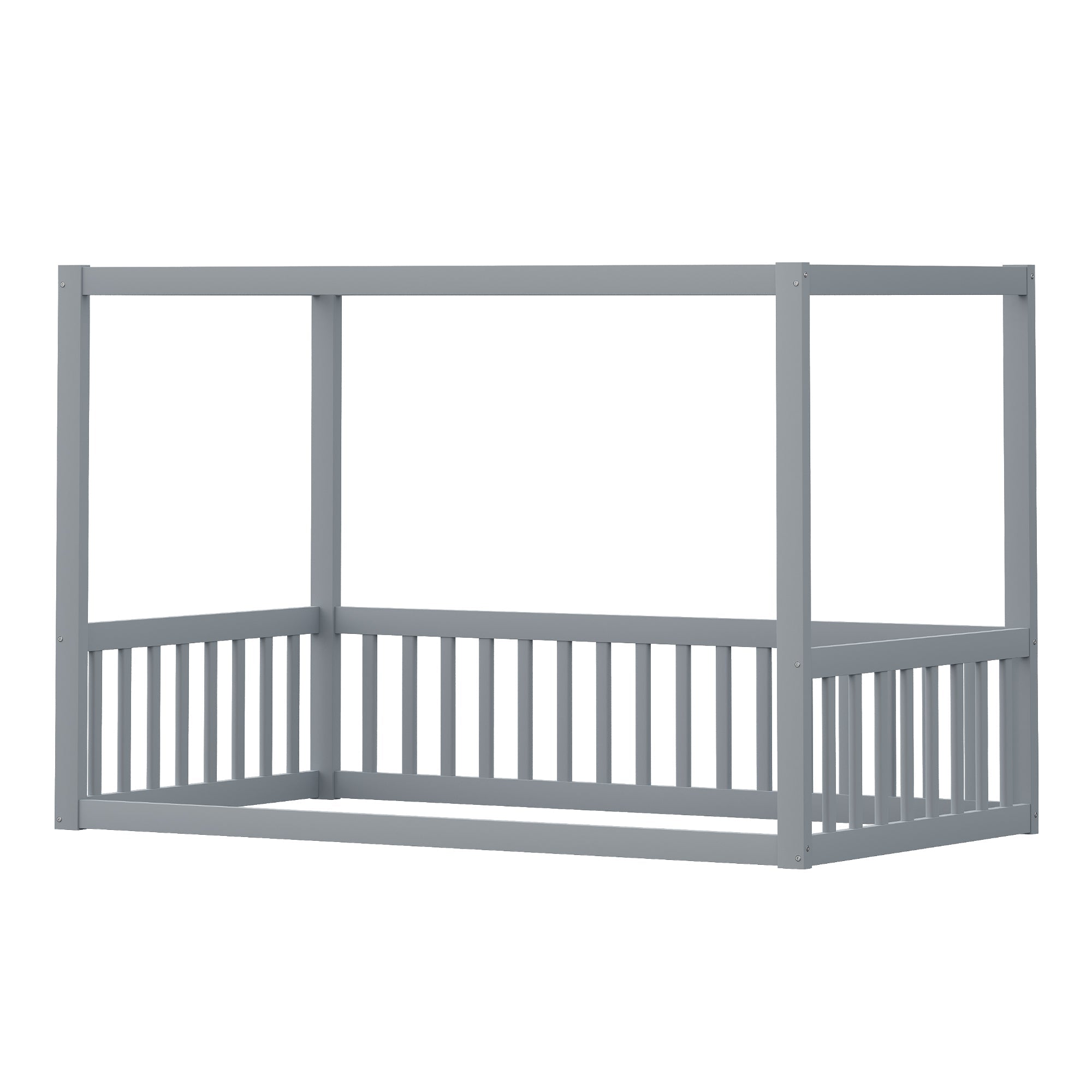 Children's Canopy Bed - 90 x 200 cm, Solid Wood Frame, Grey