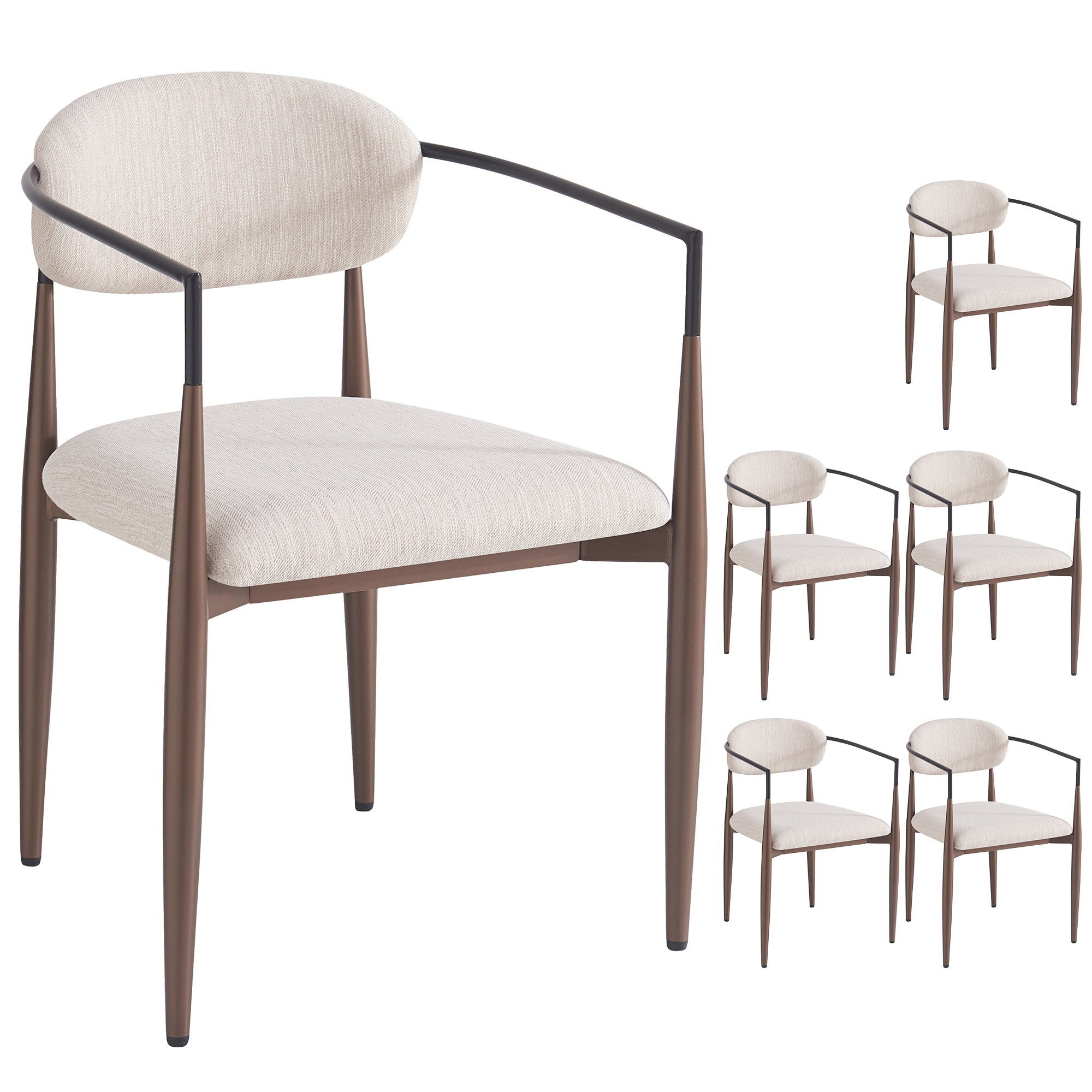 Dining Chair Set (6 Pcs) Modern Luxury Ergonomic Adjustable Legs - Linen Fabric
