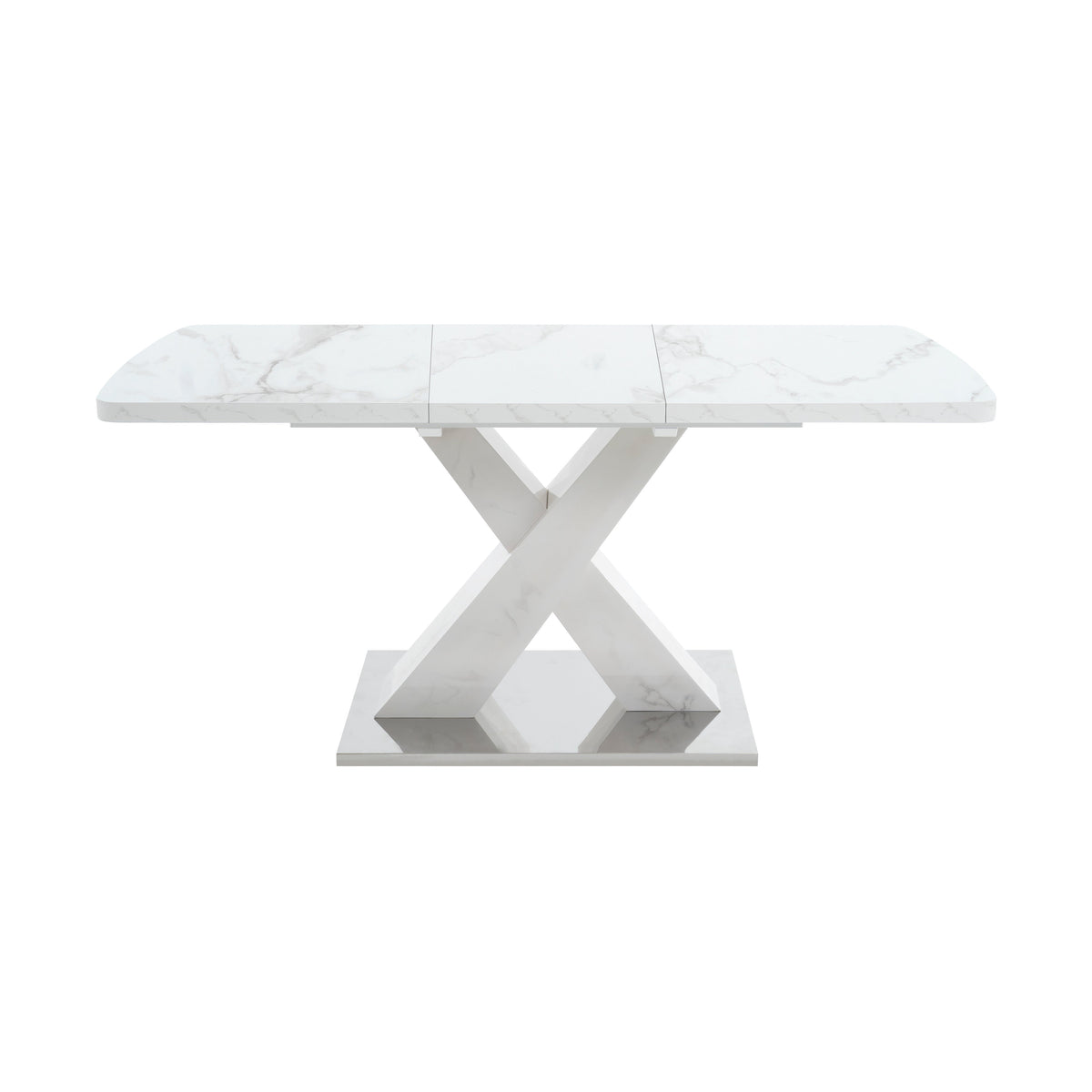 Dining Table 120-160CM Stretchable Modern Rectangle Marble Top, White/MDF/Metal Base