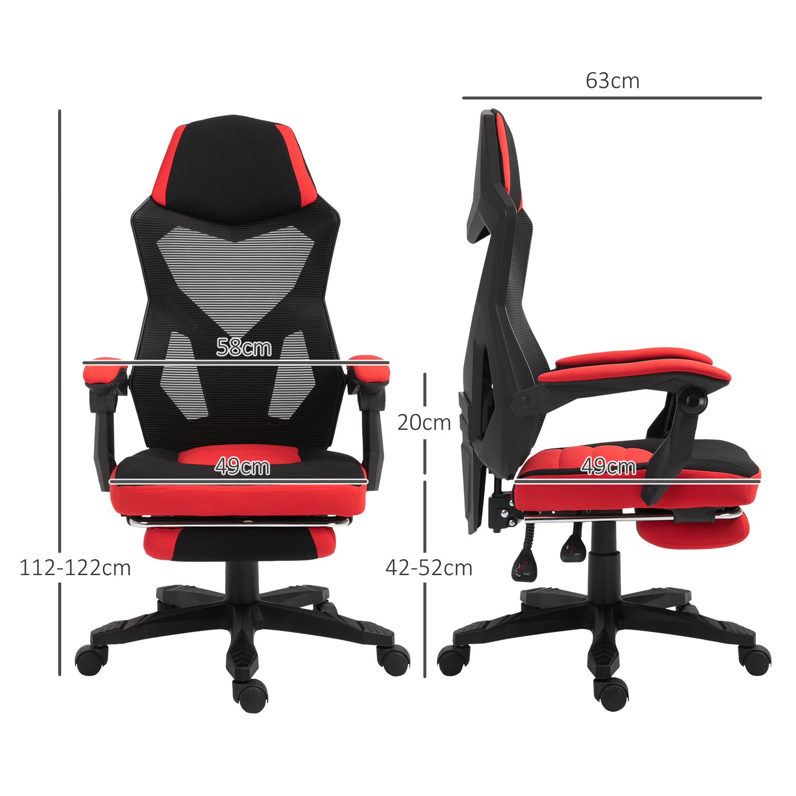 Vinsetto Gaming Chair with Footrest, Height Adjustable, Polyester Black Red