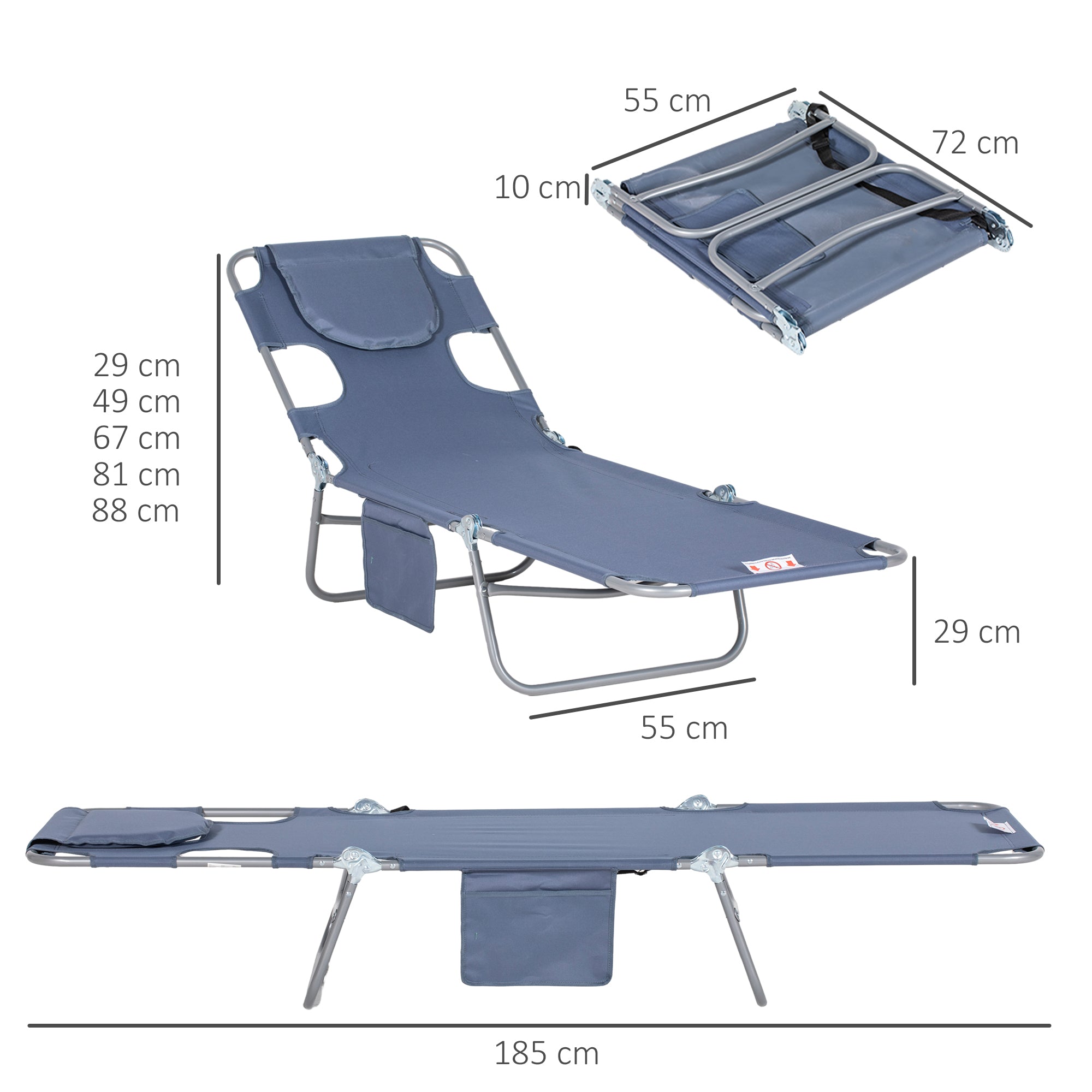 Folding Sun Lounger with Reading Window, 5-Position Adjustable, 120 kg Load Capacity, Grey