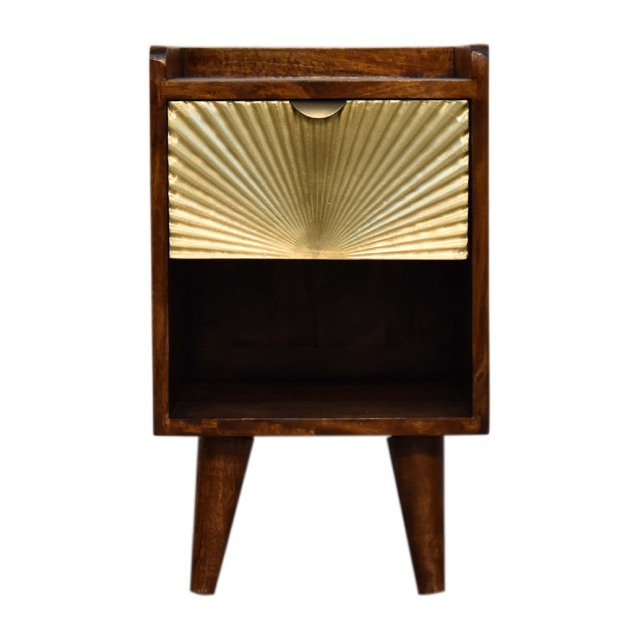 Mini Manila Gold Bedside 1 Drawer, 1 Shelf, Solid Wood Brown