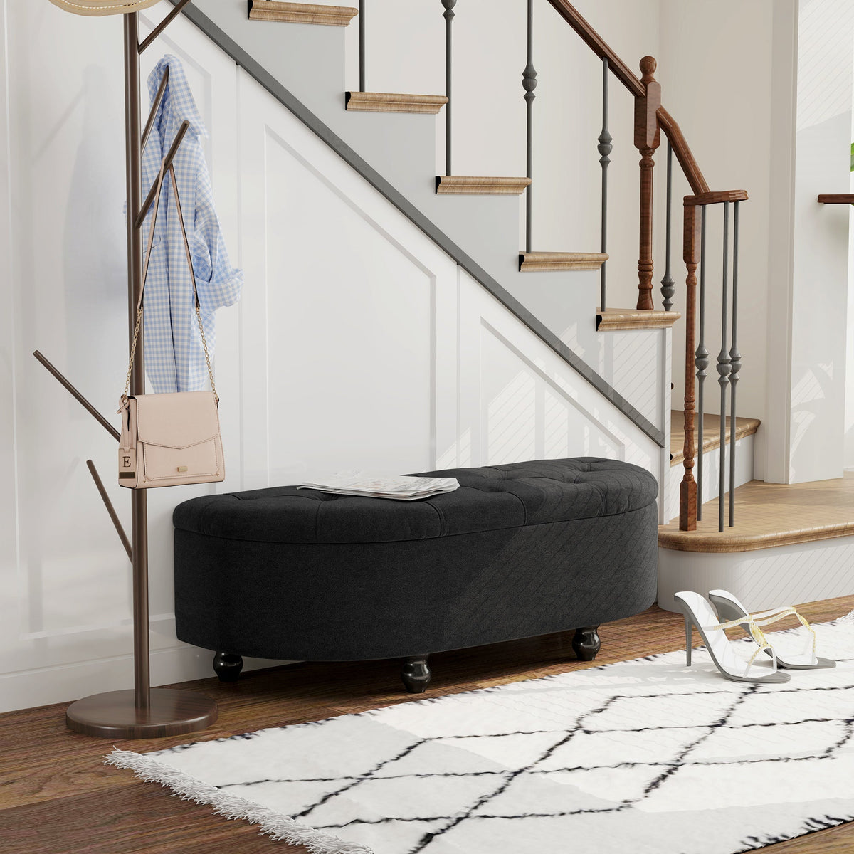 Storage Bench with Open Lid Upholstered 120x46x42cm, Dark Grey Velvet-Touch