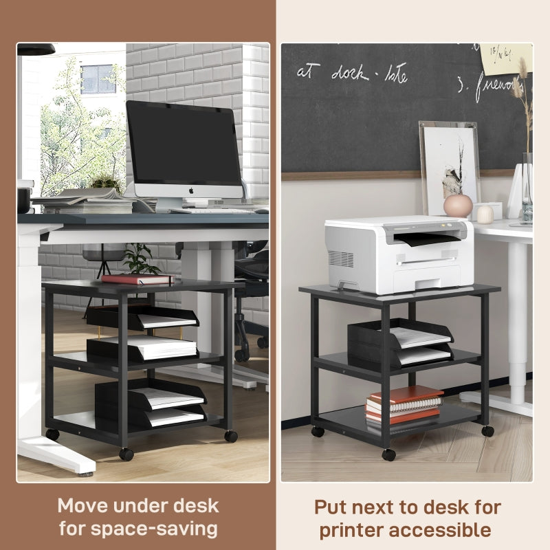 Three-Tier Printer Stand with Wheels, Steel Black