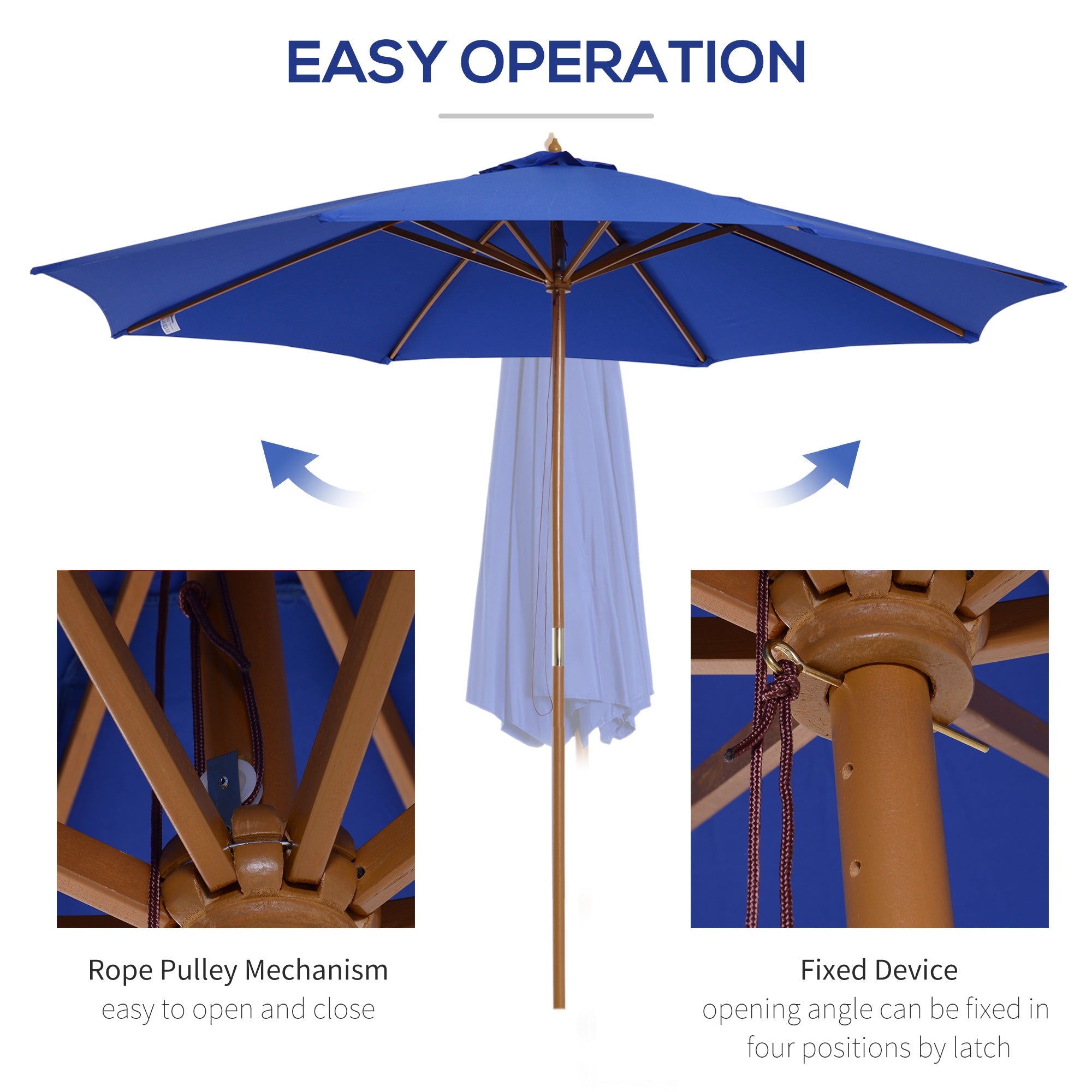 Parasol 300cm Cantilever Balcony Garden Umbrella Bamboo, Blue