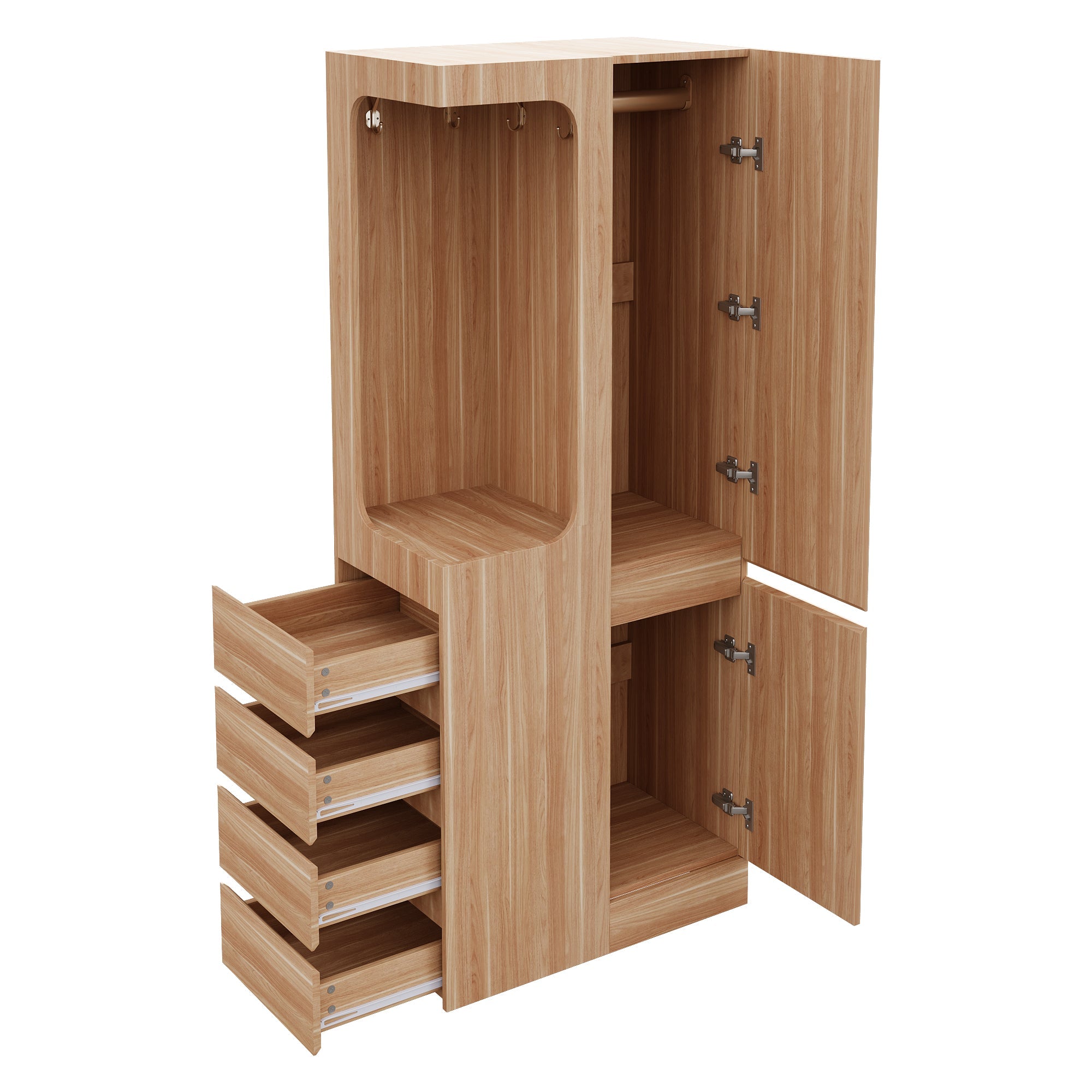 Wardrobe 70x40x170cm Drawers Storage Single Door, Wood Color