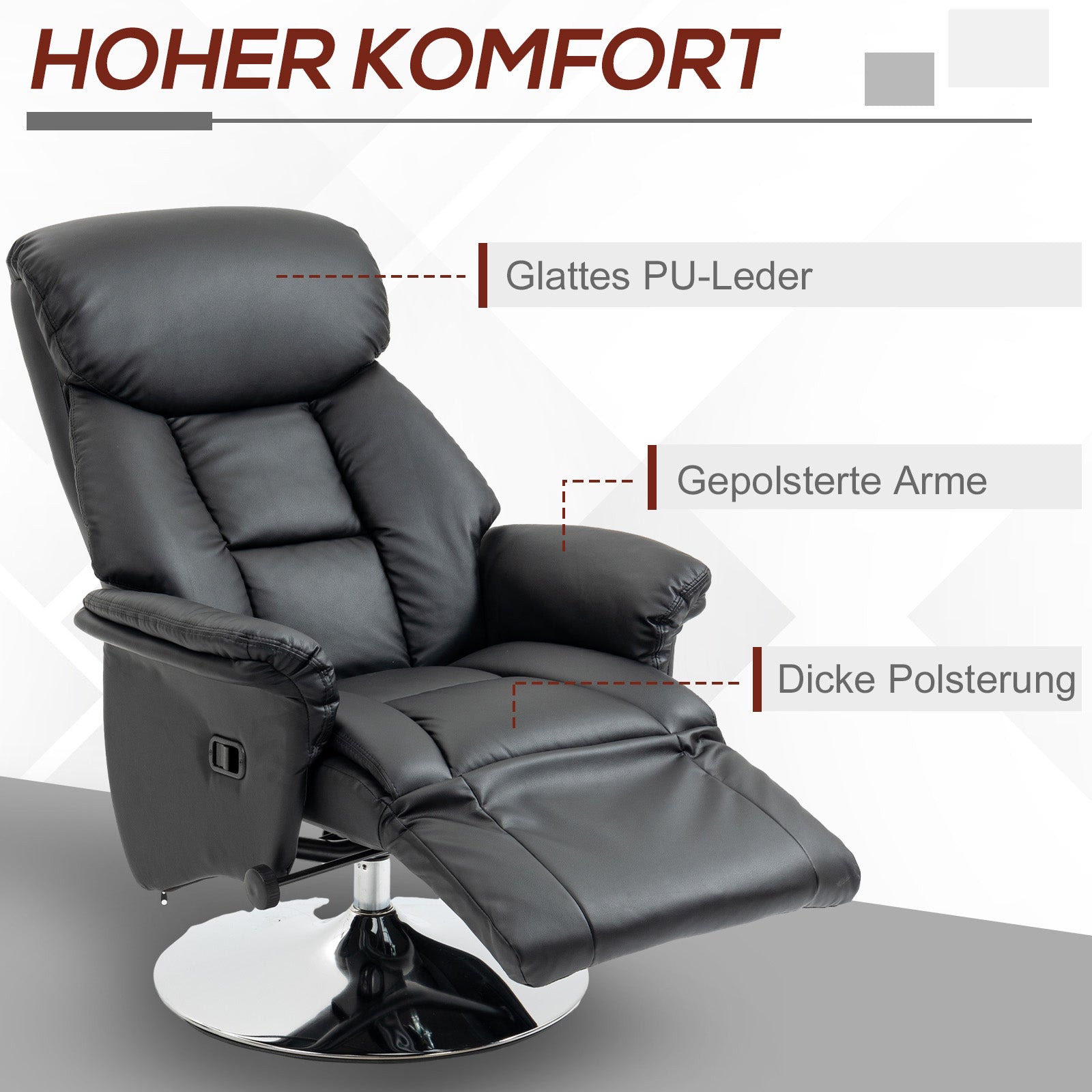 Reclining TV Chair, Manually Adjustable Non-slip 150kg, Black Faux Leather