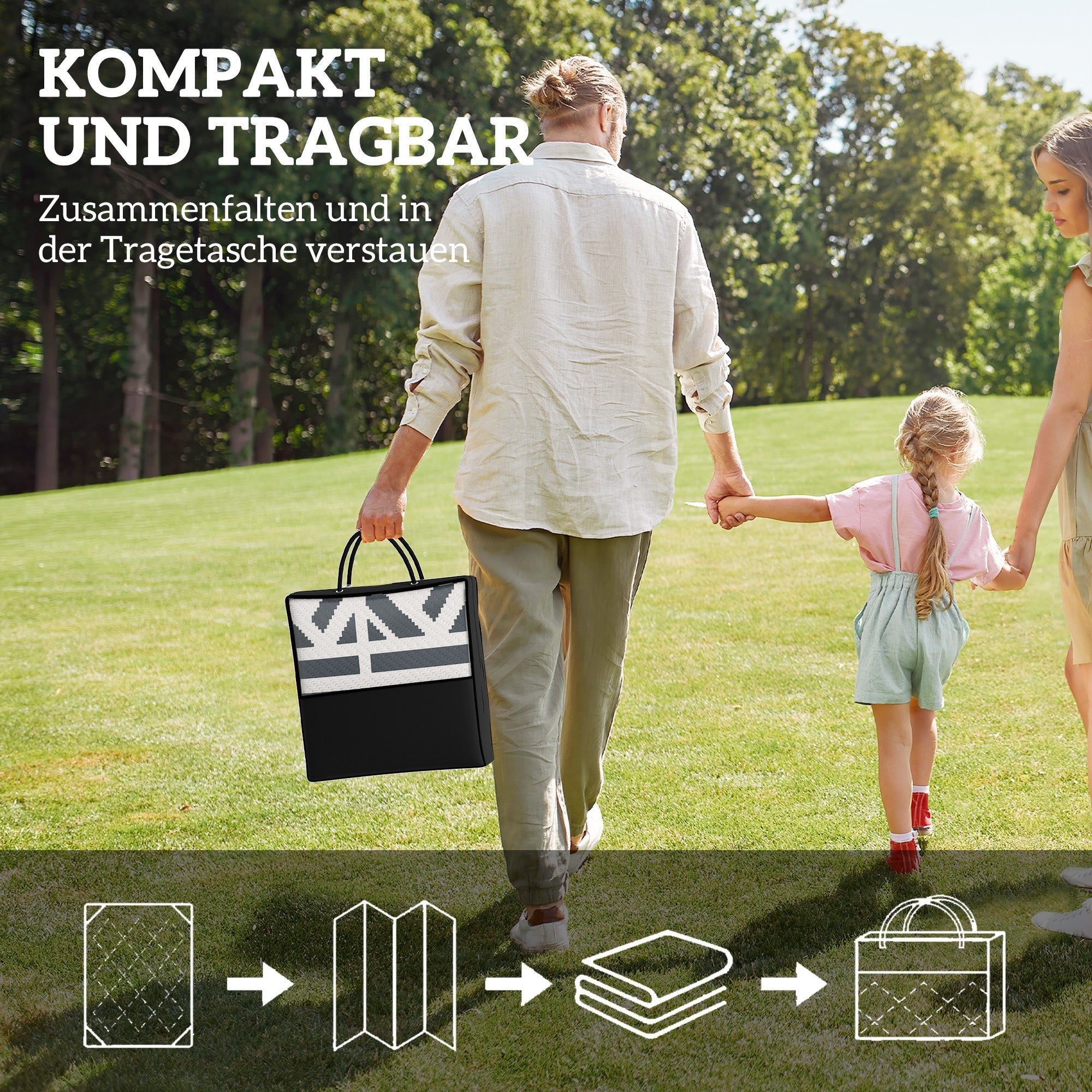 Outdoor Rug, Robust Weatherproof Foldable, Black and White