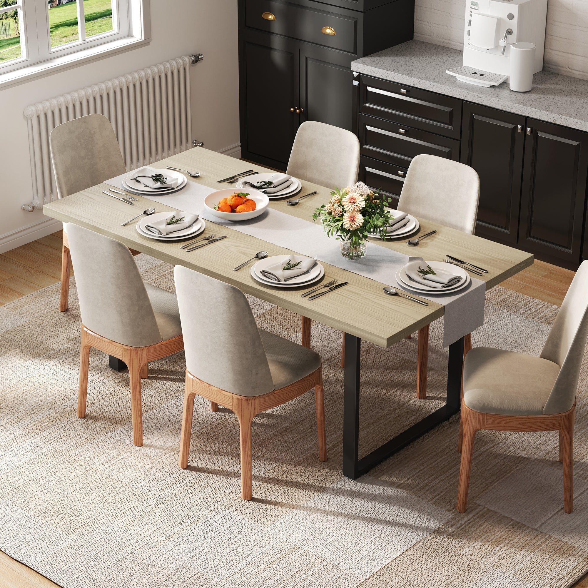 Dining Table Industrial Style 160x80cm 6-8 People Light-Colored Finish