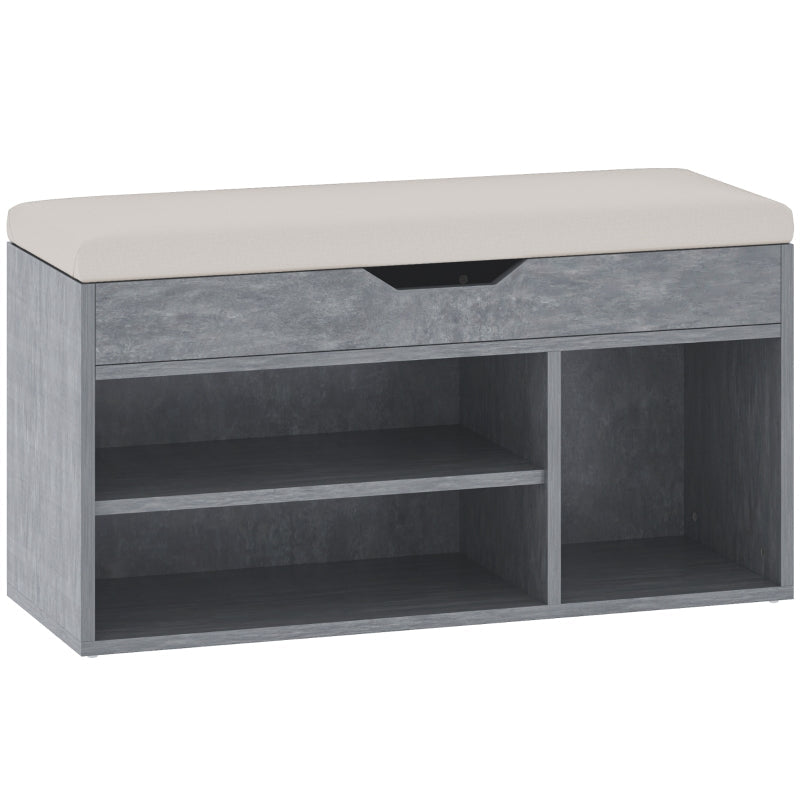 Shoes Cabinet Bench with Hidden Storage and Padded Seat, Grey Wood Grain