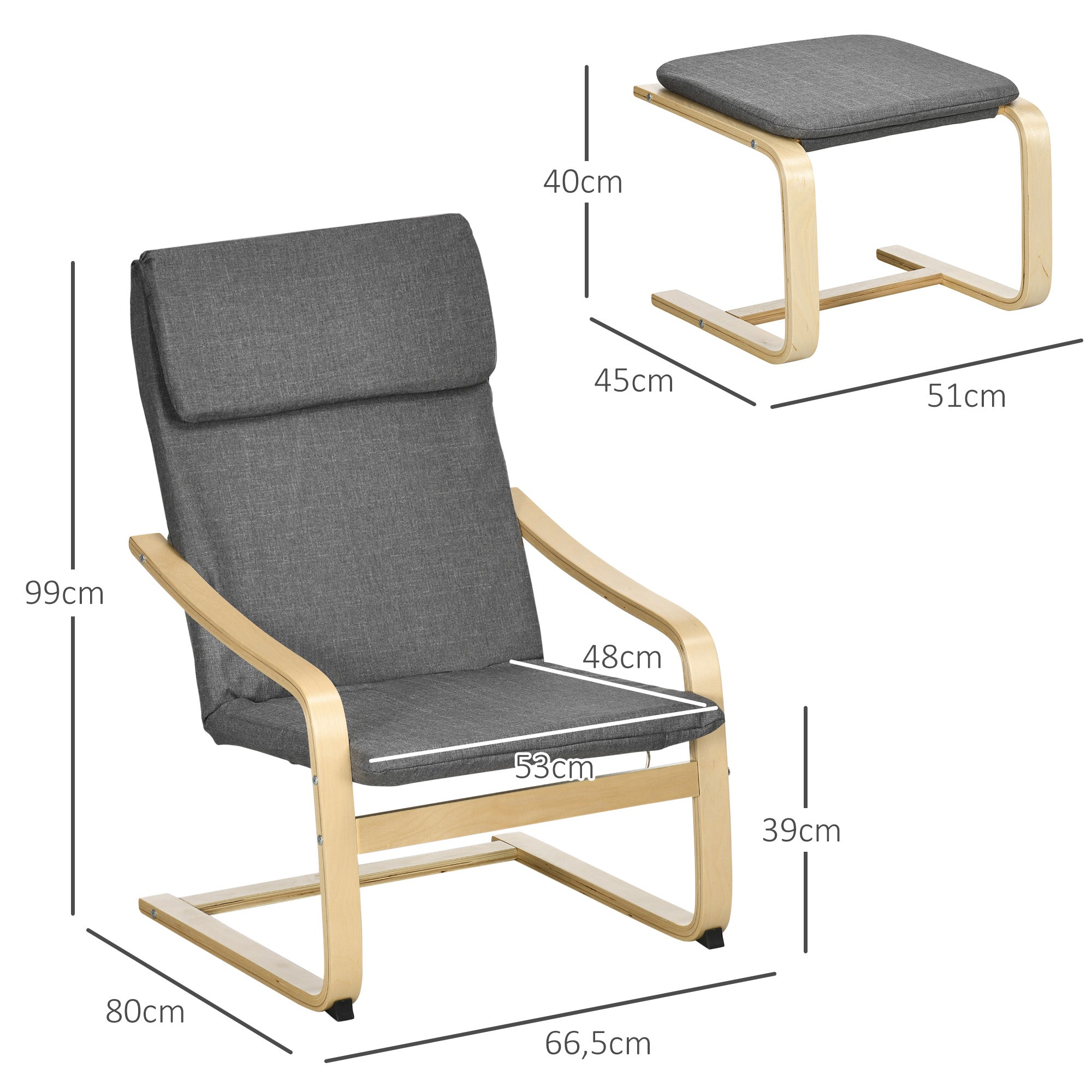 Entspannender Sessel mit Fußhocker, Ohrensessel, Graues Leinen