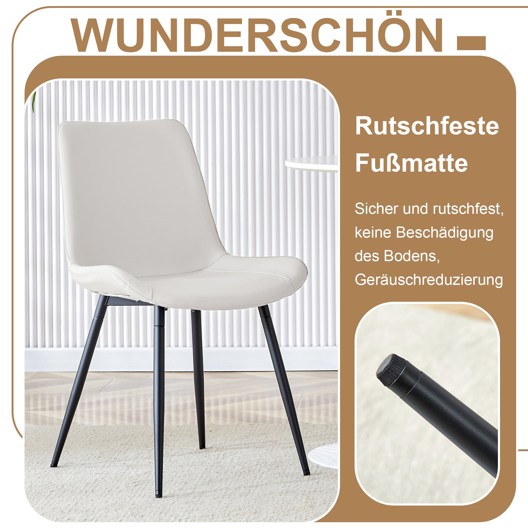 Modern Minimalist Round Table Set 100cm Storage 4 PU Chairs - Brown Wood/White