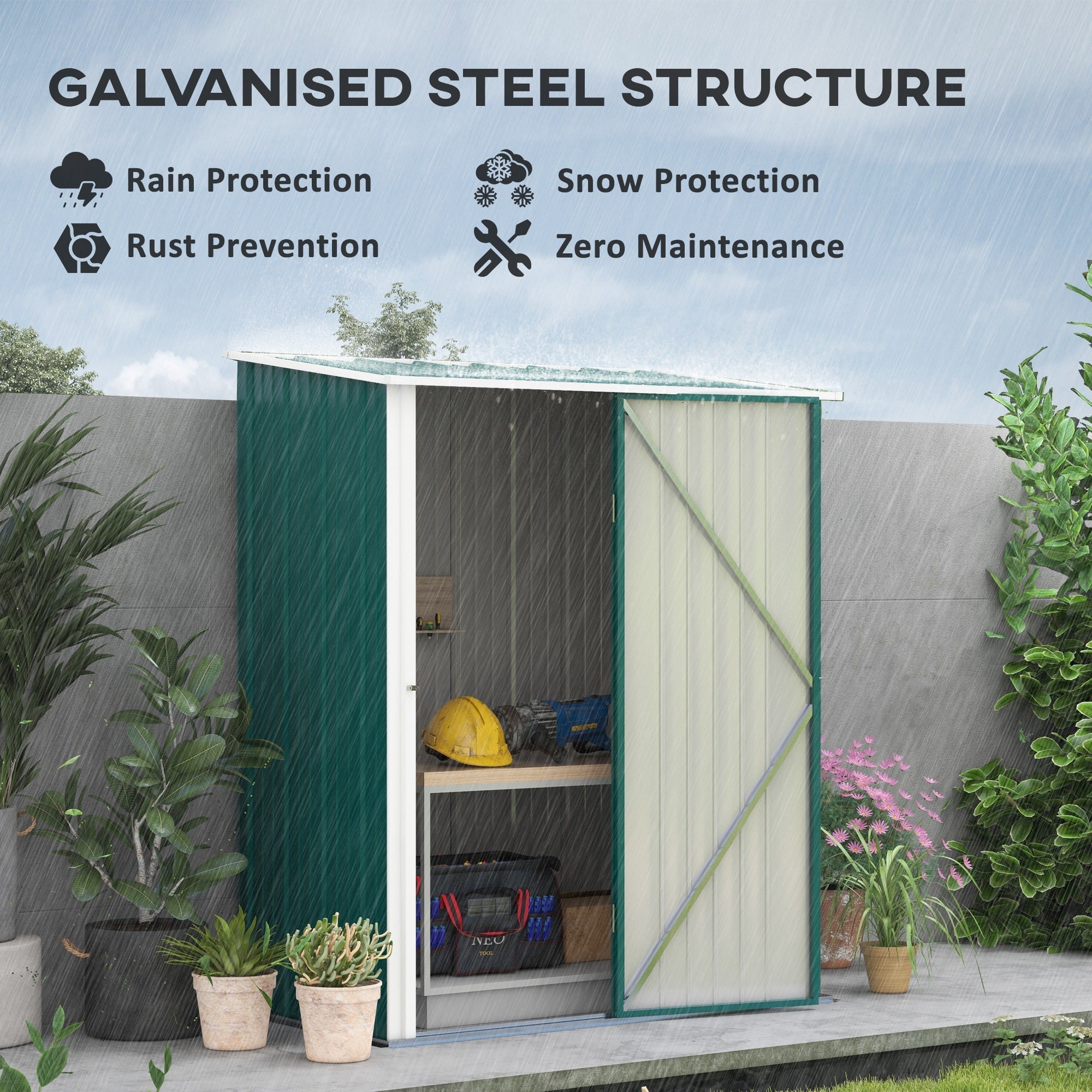 Garden Shed 5.3 x 3.1ft Corrugated Steel Green