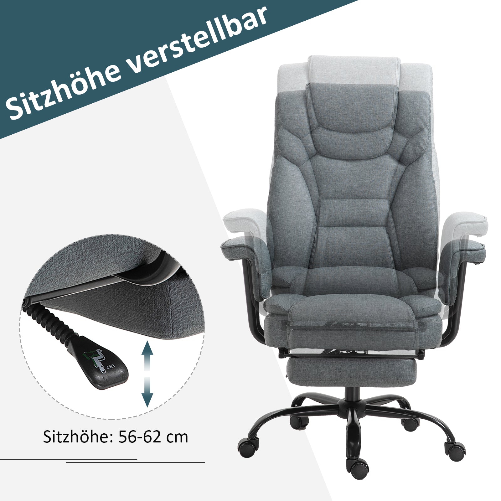 Vinsetto Office Chair, Reclining Ergonomic, Gray