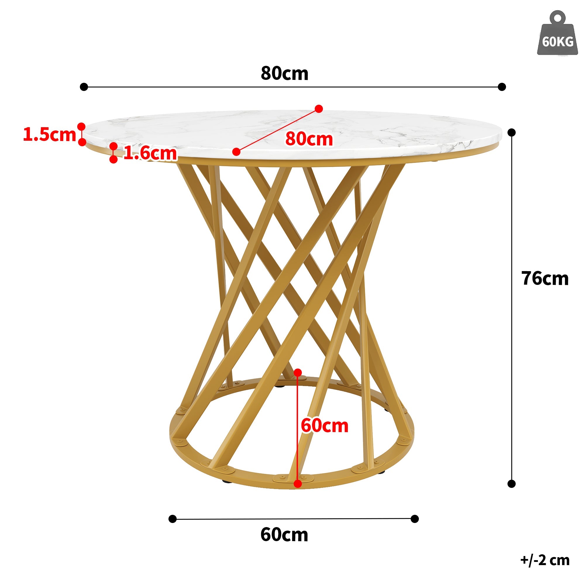 Round Dining Table 80cm for 4 Marbled MDF Top Metal Legs Gold