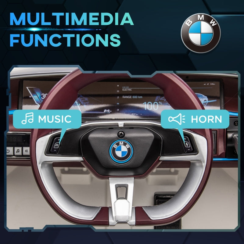 BMW i4 Kids Electric Ride-On Car 12V, White, Red and Light Blue