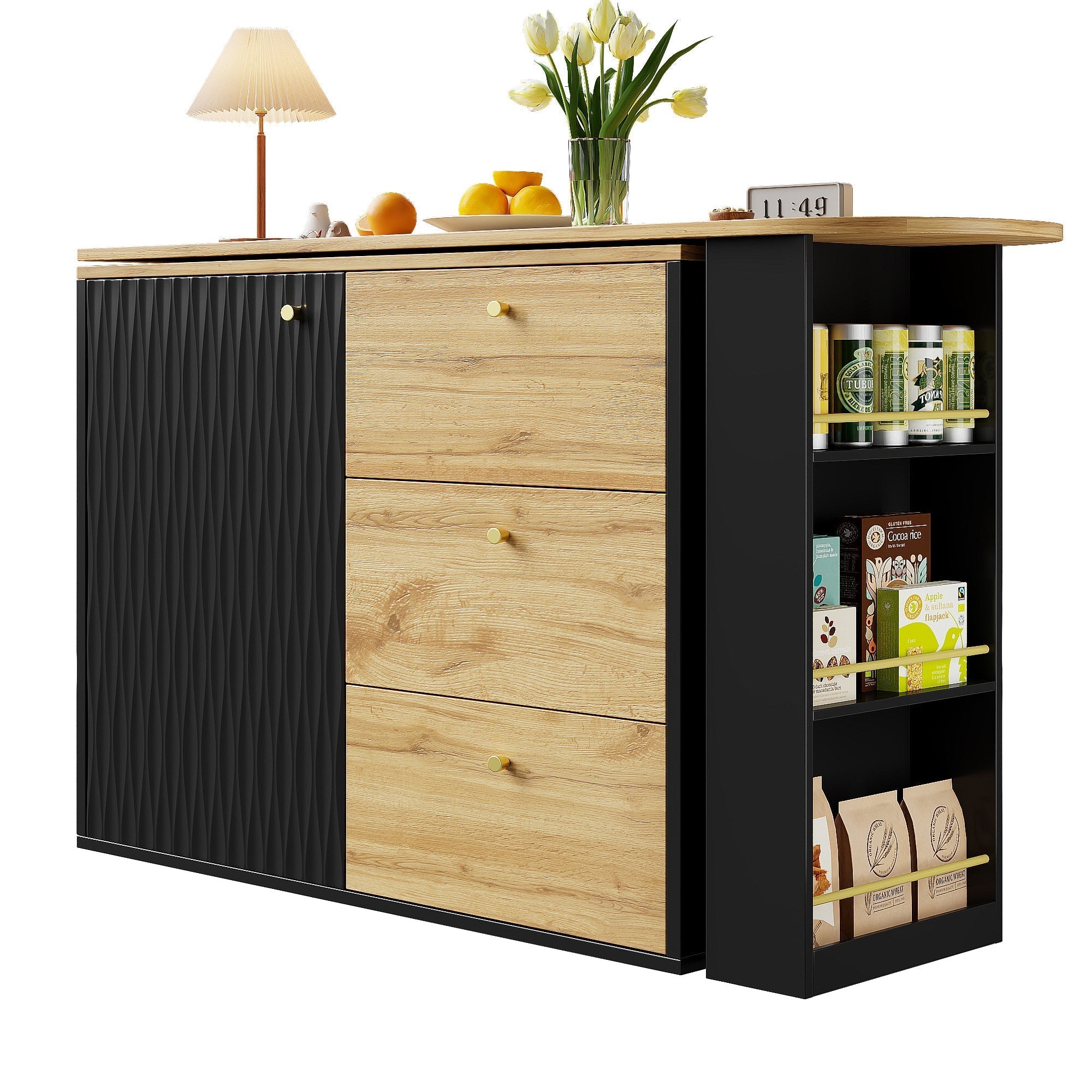 Extendable Bar Table 360° Rotating Storage - Wood Grain