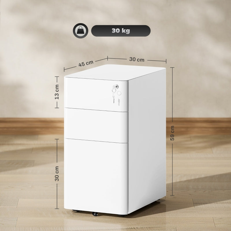 Filing Cabinet 3-Drawer with Lock Steel - White