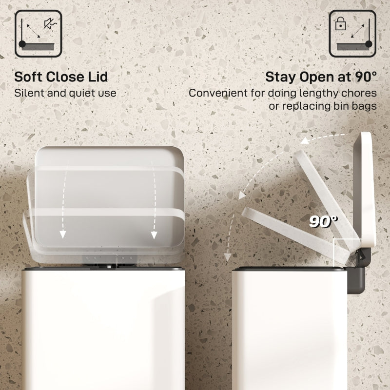 20L Kitchen Bin Soft-Close Pedal Removable Inner Bucket Cream