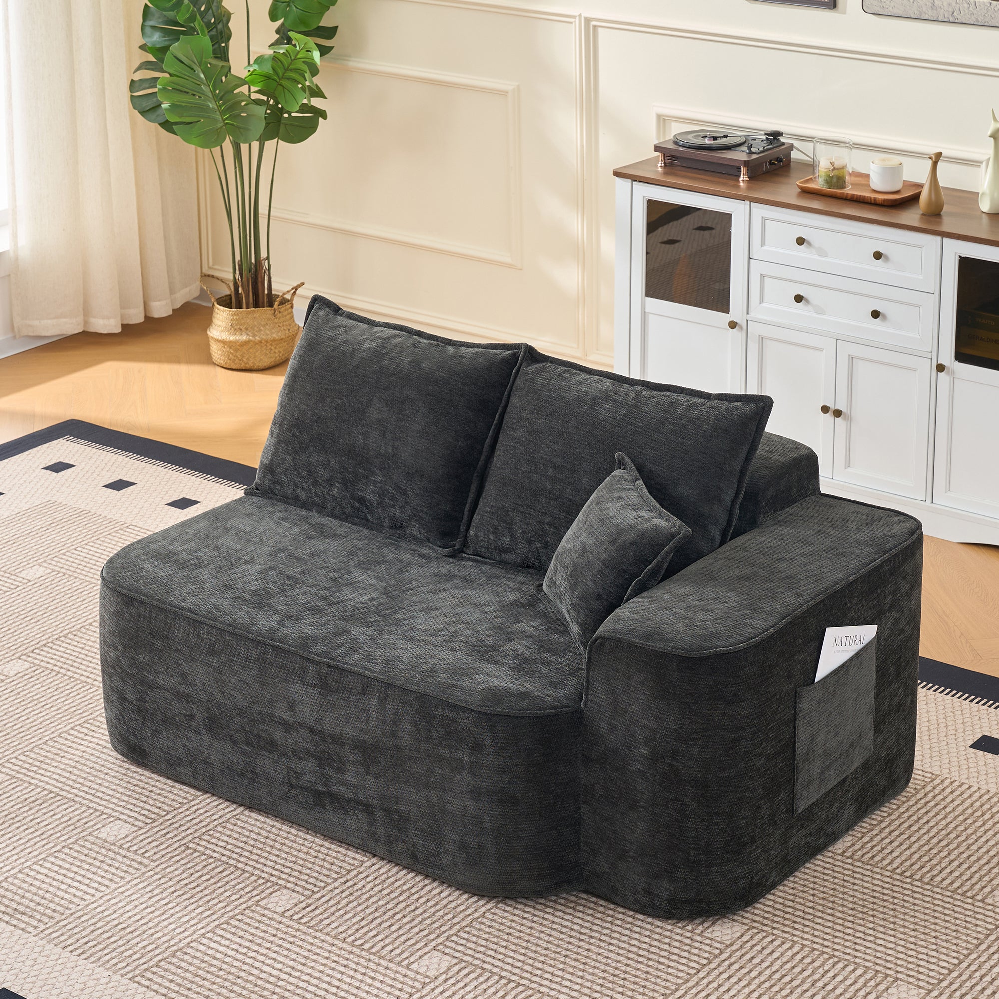 Cloud Sofa L-Shaped Corner Sofa with Chaise Longue and XXL Deep Seat, Black Chenille