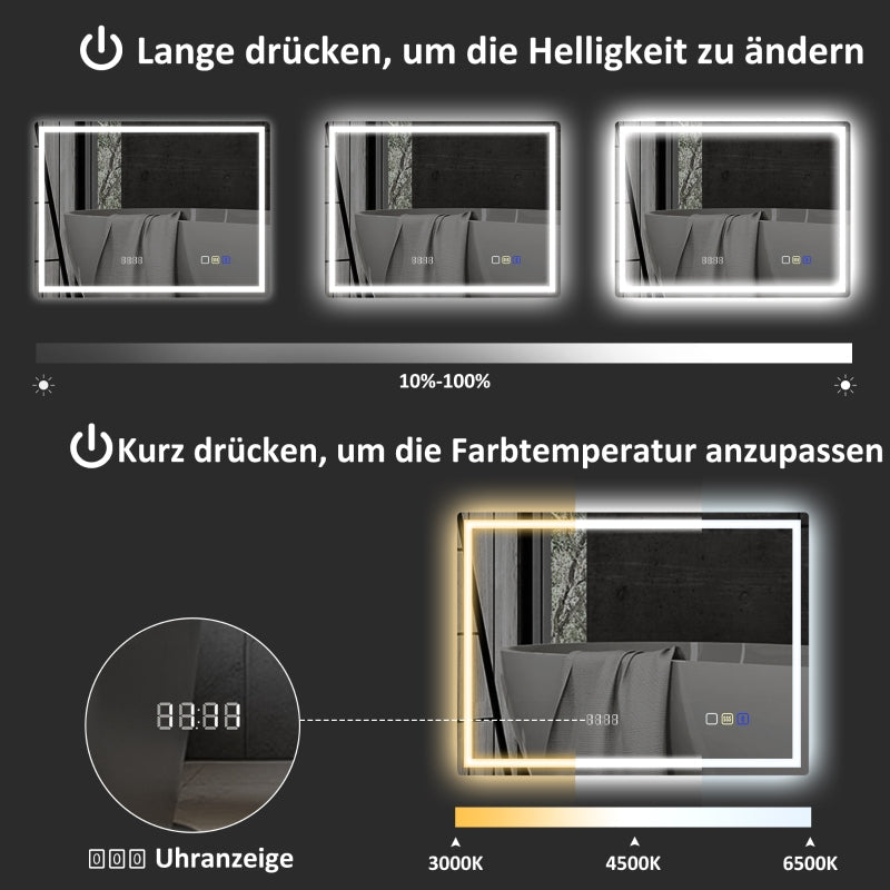 Bathroom Mirror LED Bluetooth Anti-Fog Touch Switch, 80x60cm, Silver