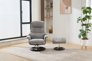 Chenille Upholstered Massage Recliner with Ottoman Footstool, 5 Points Massager, Wood/Metal Base, Grey