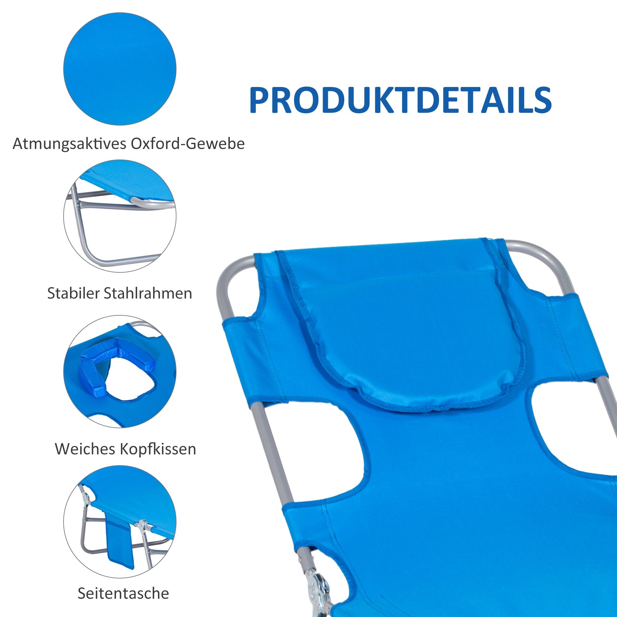 Folding Sun Lounger with Reading Window, 5-Position Adjustable, 120 kg Load Capacity, Blue