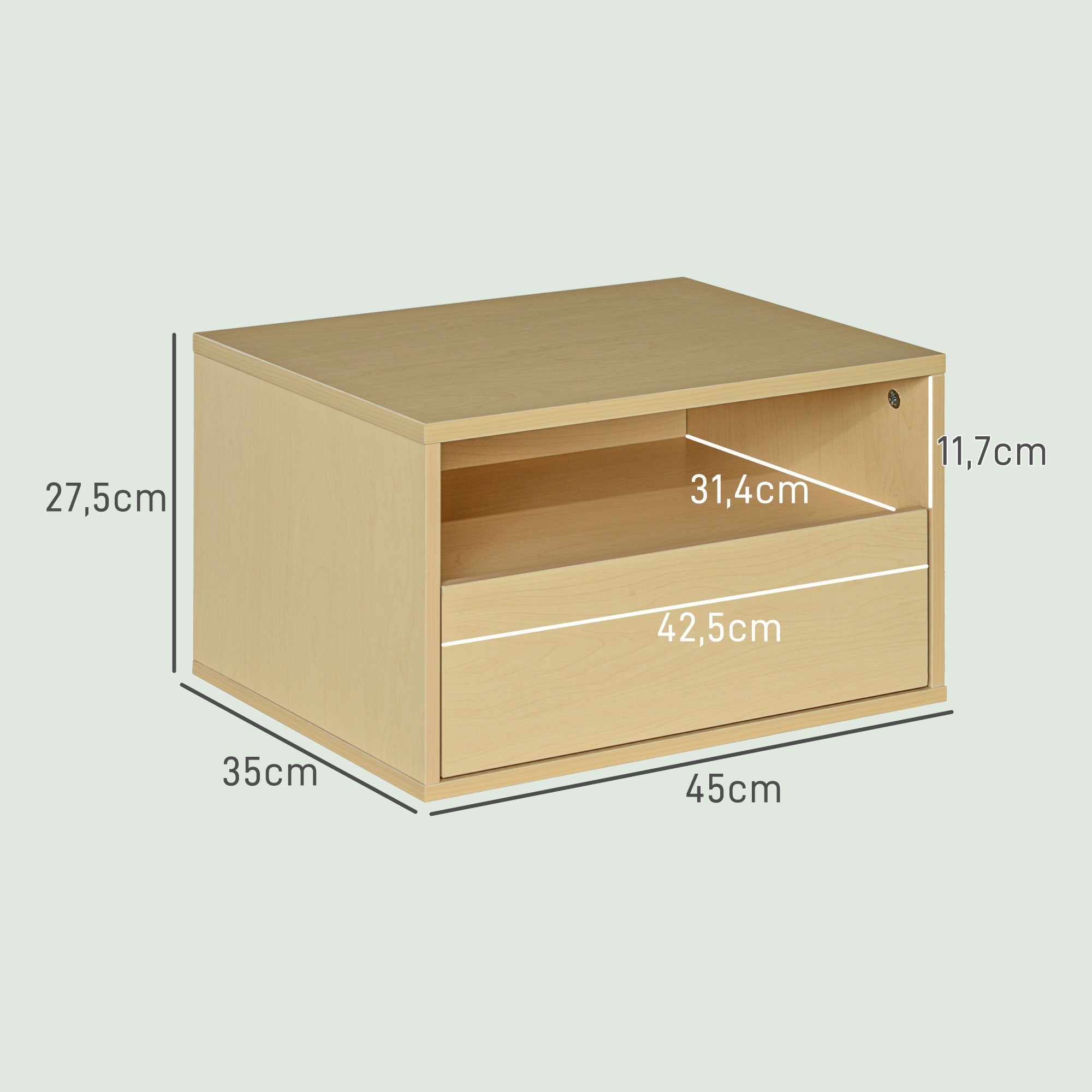 Hanging Bedside Tables, Floating Nightstand with Drawer, Natural Wood