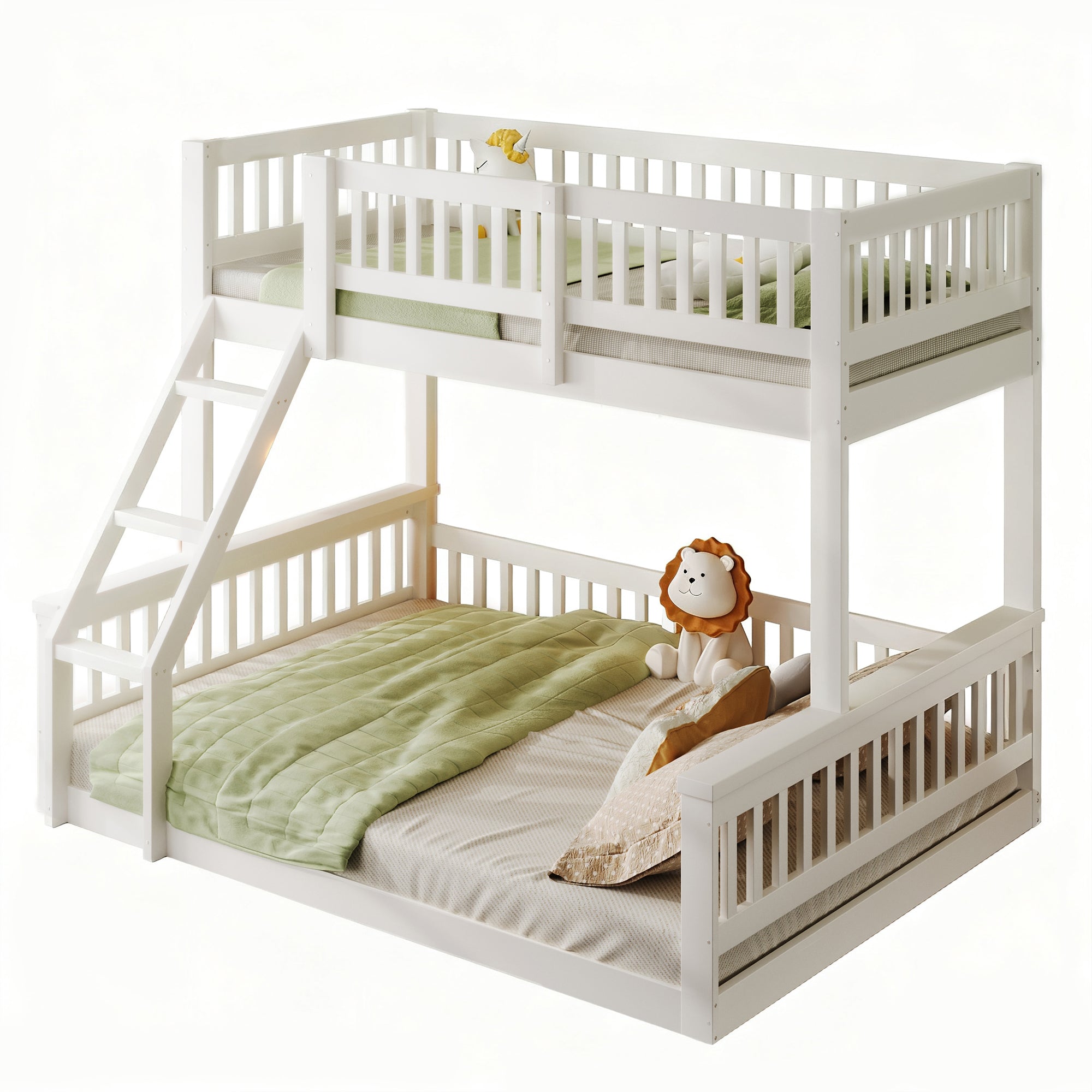 Bunk Bed 90x200cm/140x200cm Mixed Size with Ladder & Rail White