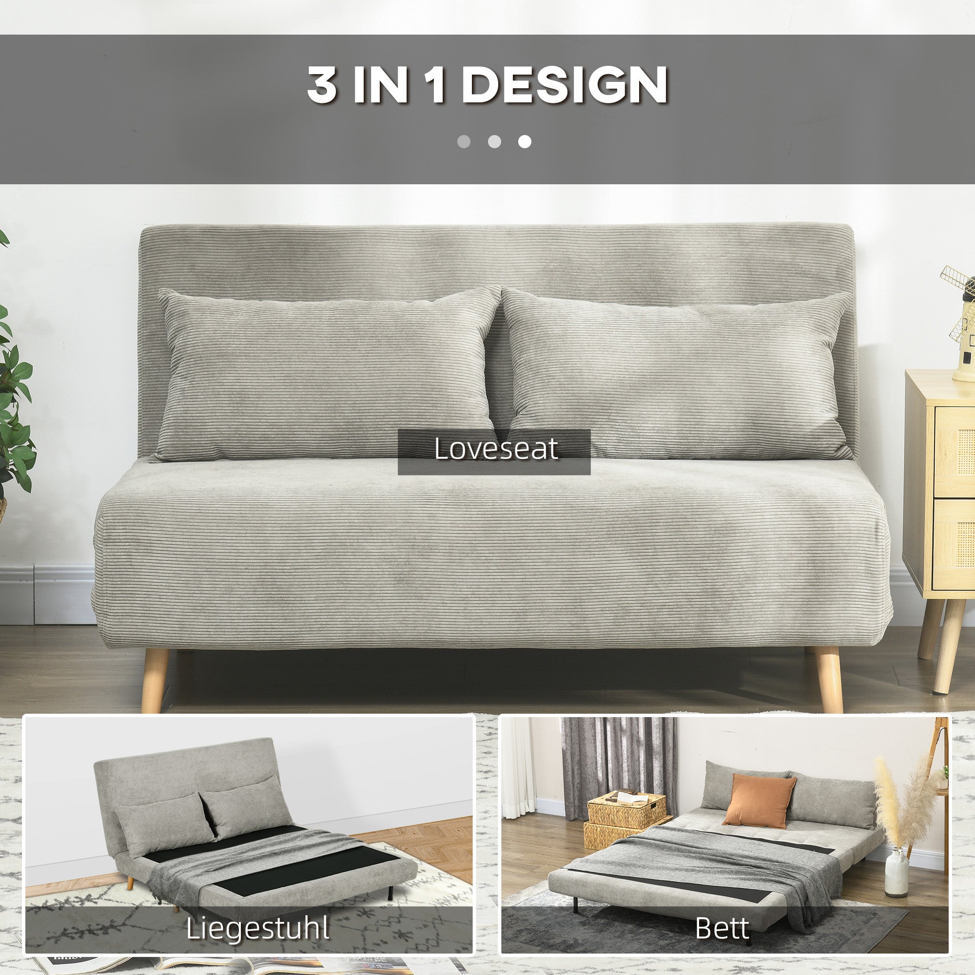 Sofa Bed Fold-Down Adjustable Backrest Velvet Grey