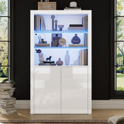 Sofa Sideboard Tall Cabinet, Display Storage with LED Lights, Tempered Glass, 100 x 35 x 170 cm, High-Gloss