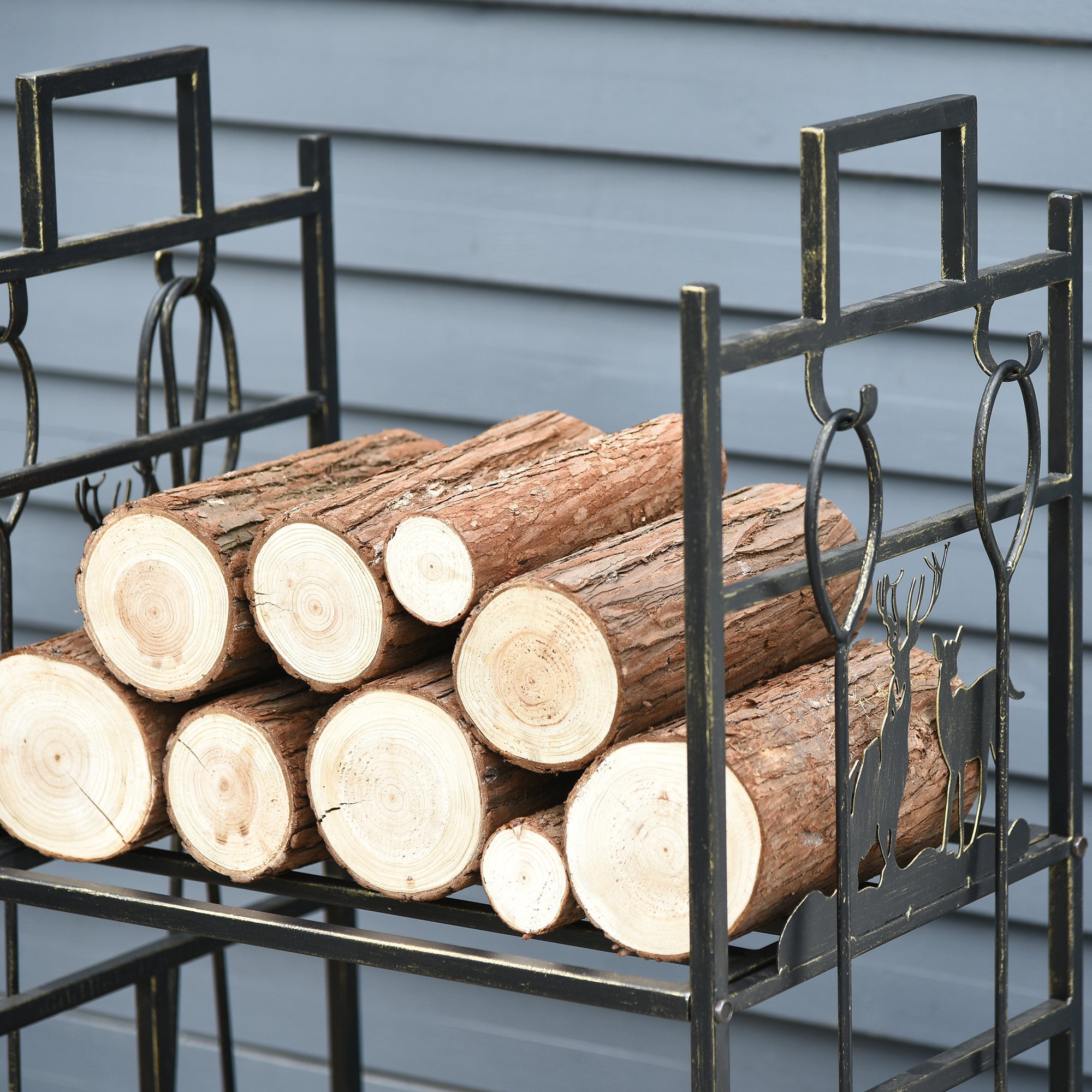 Firewood Stand, Fireplace Tools Storage, Iron Gold
